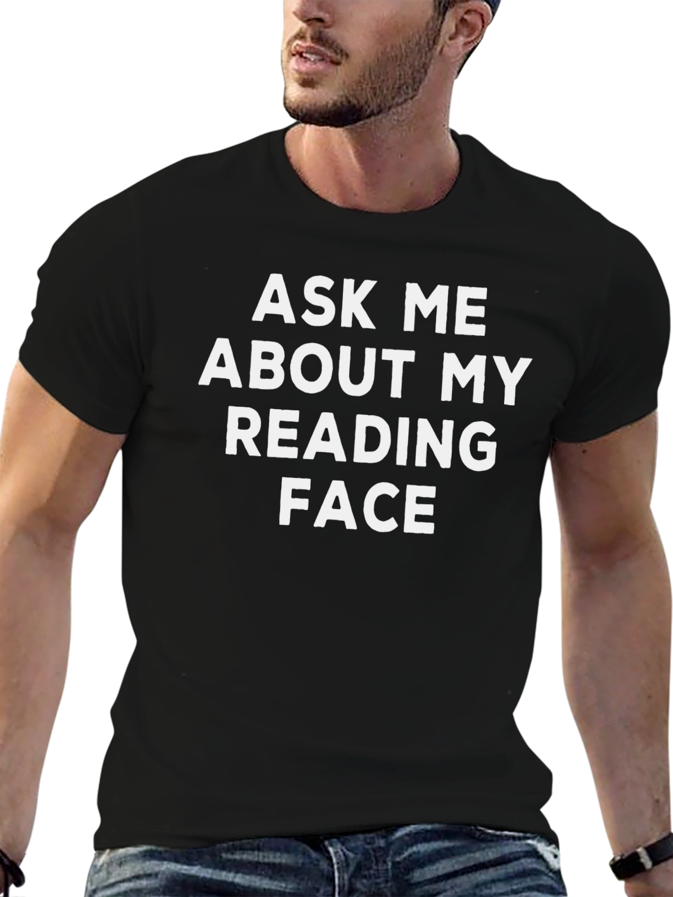 Funny Ask Me About My Reading Face Black T-Shirt