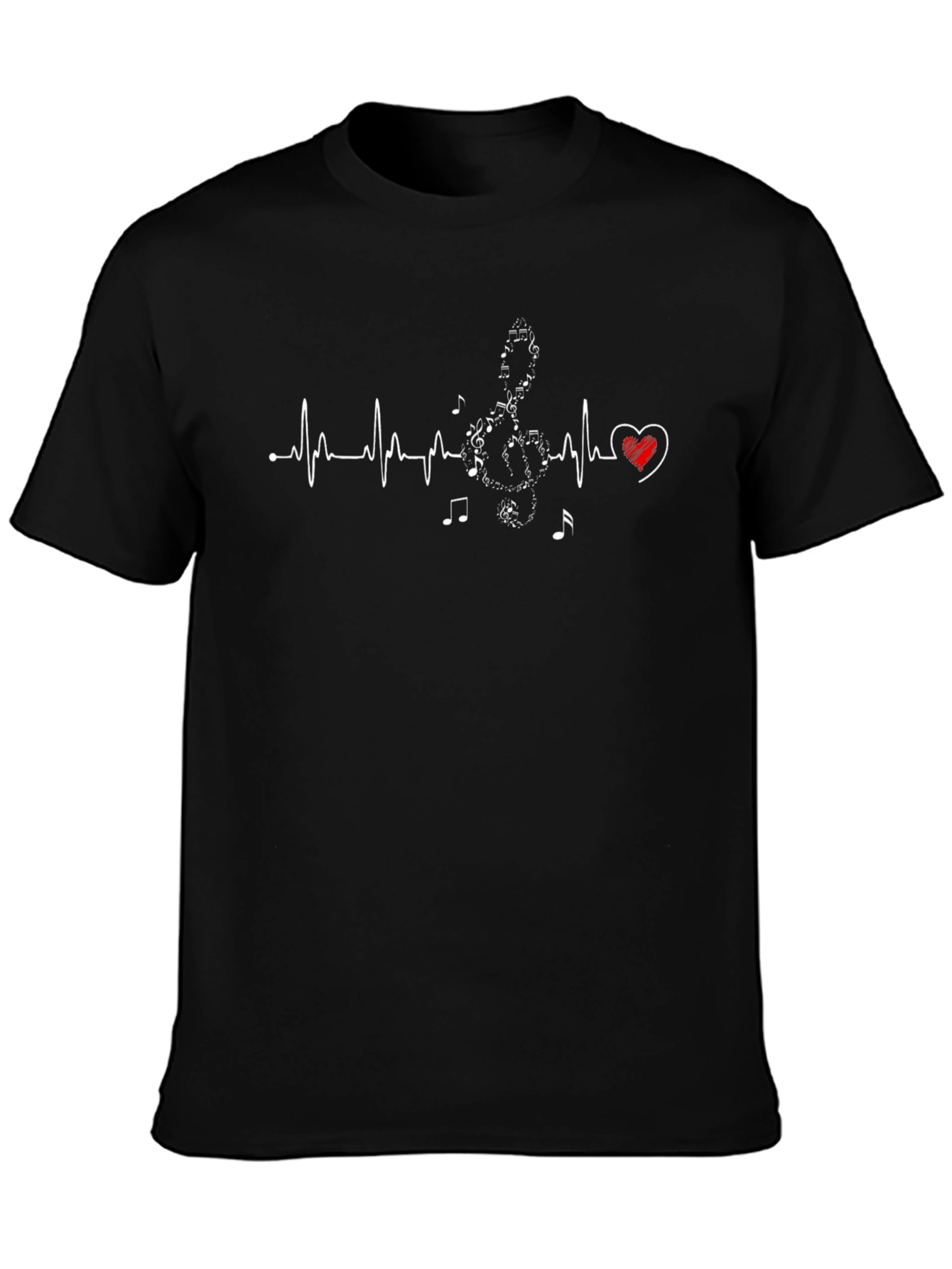 Music Heartbeat T-Shirt - Black Crew Neck Tee
