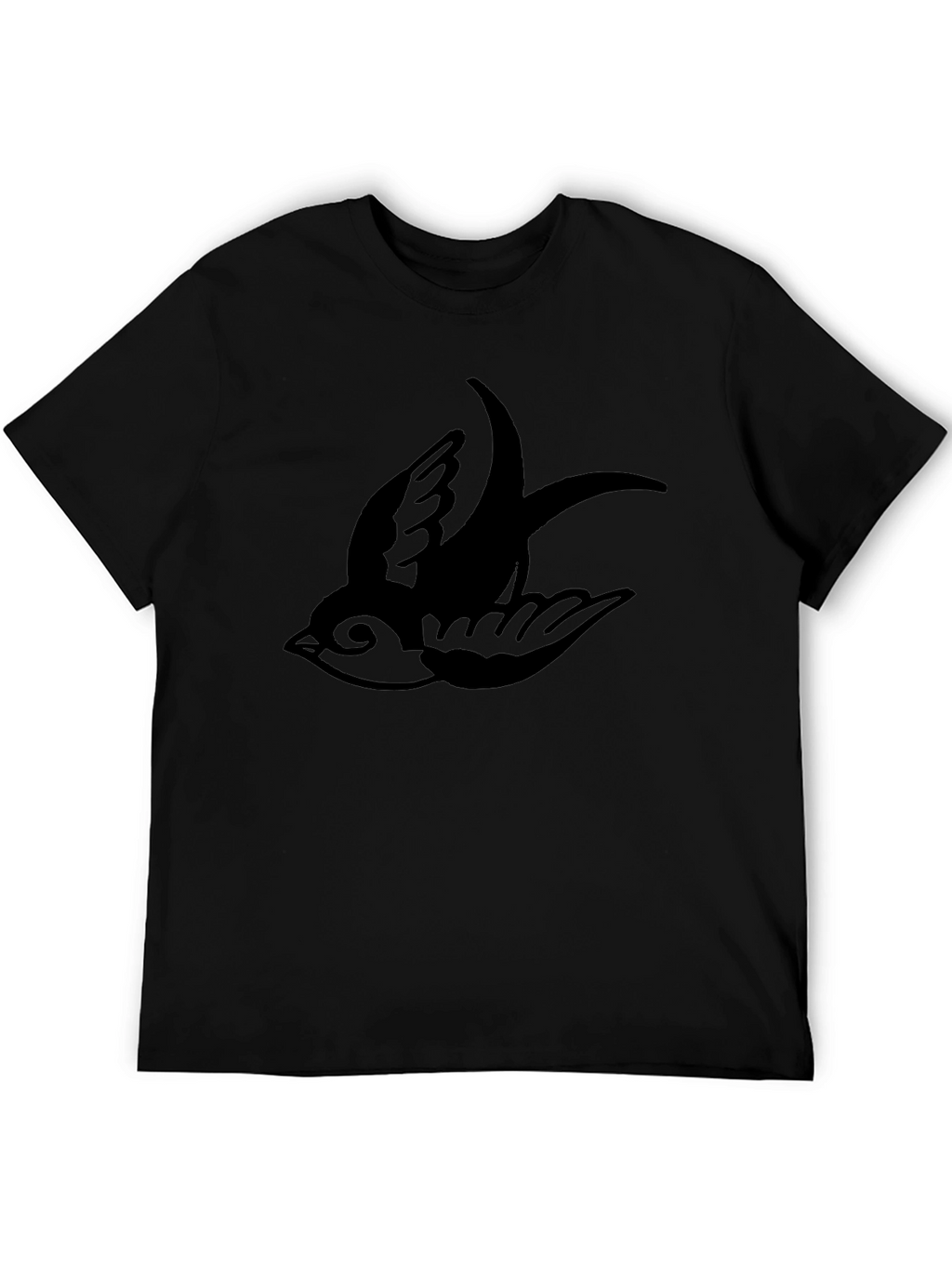 Mens Black T-Shirt with Swallow Bird Print