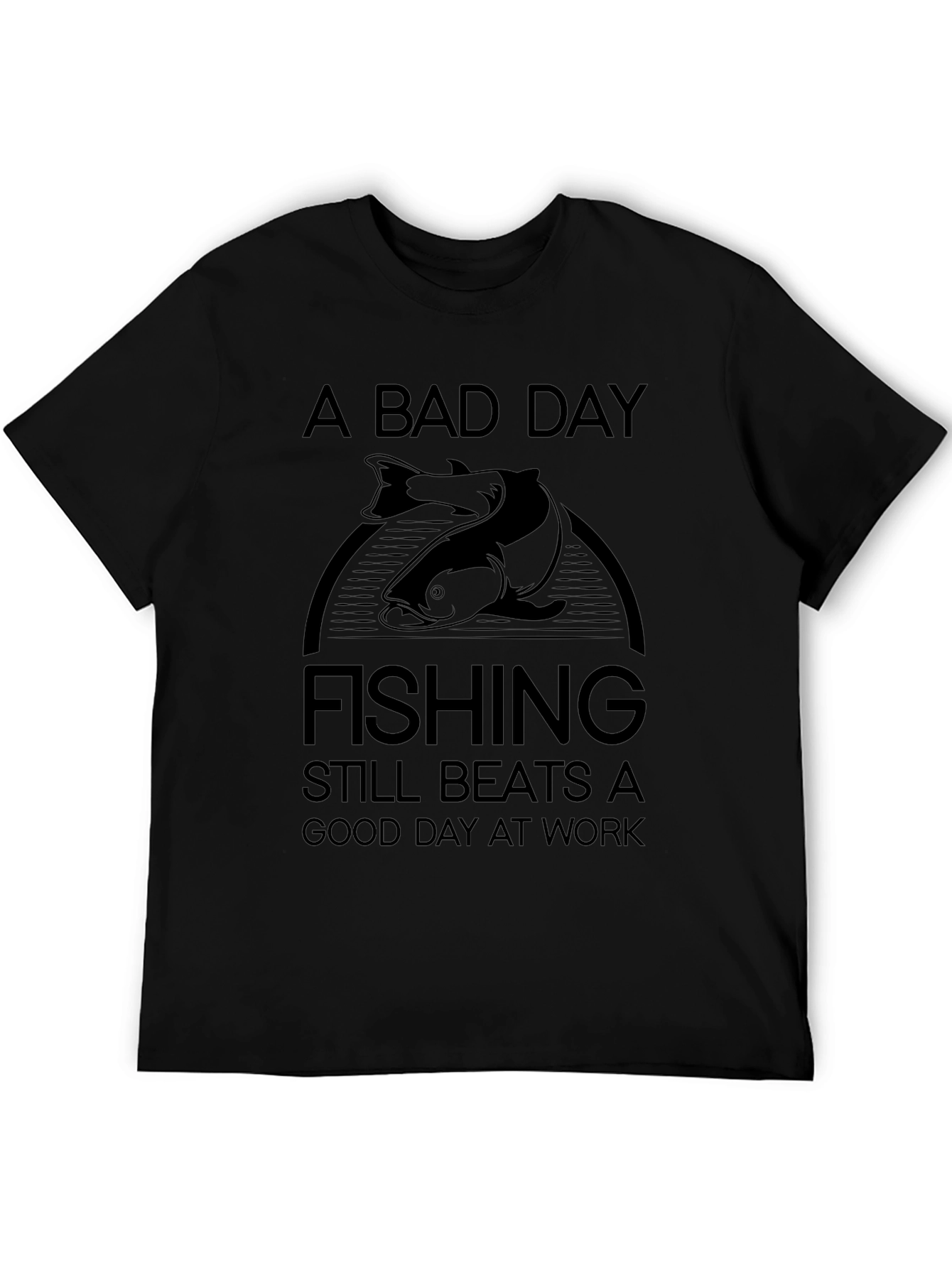 Fishing Beats Work Black Graphic Tee