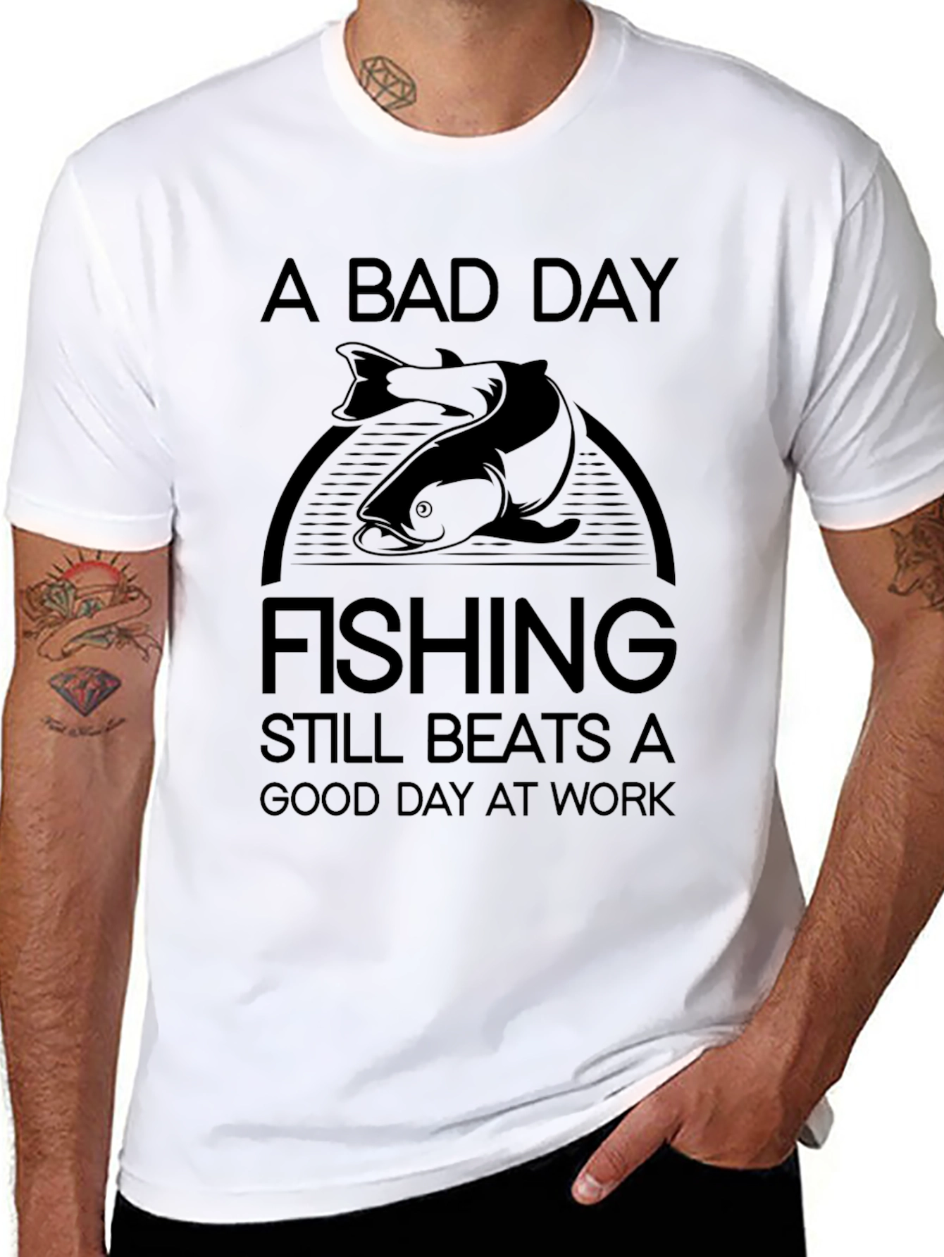 Fishing Beats Work Black Graphic Tee