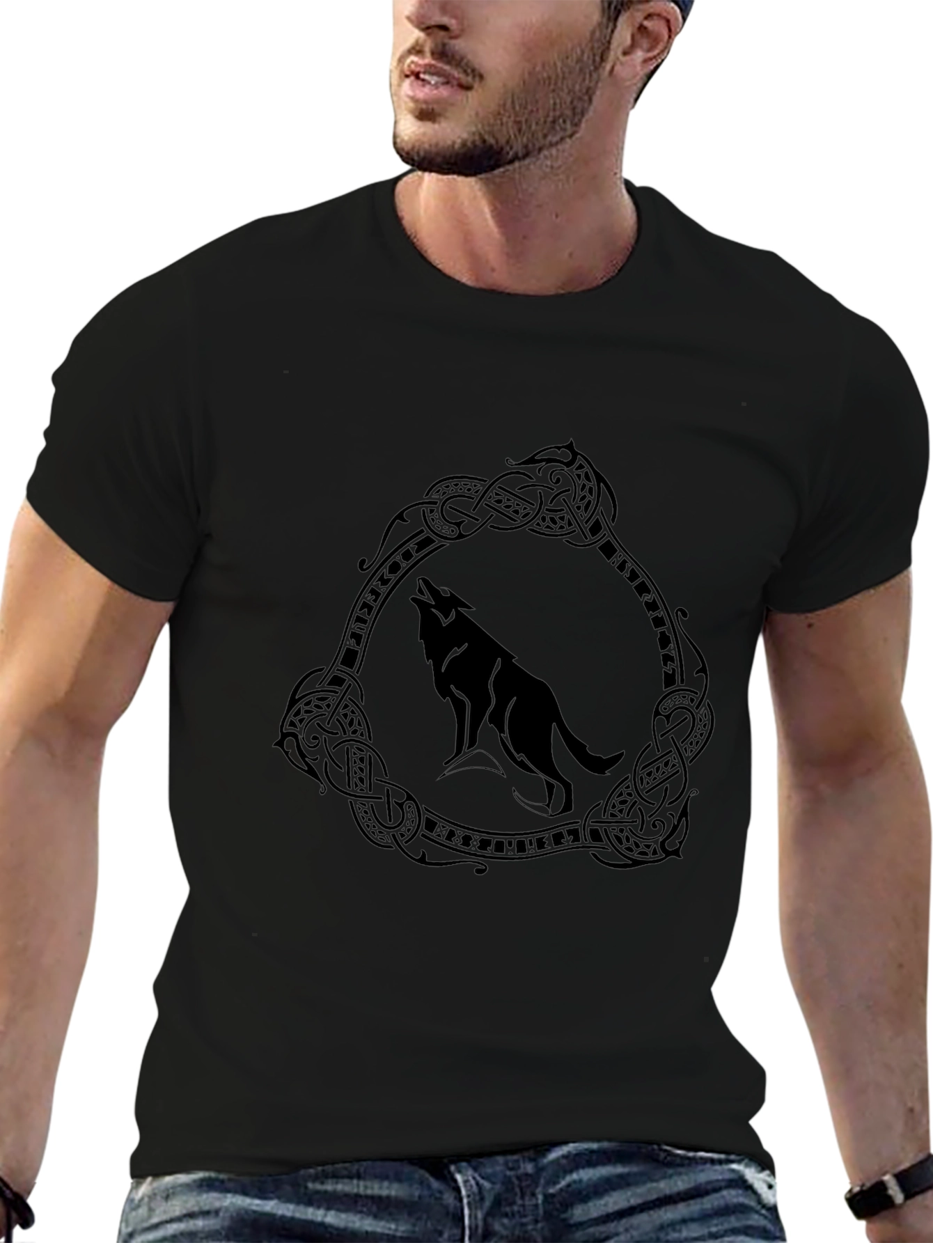 Wolf Circle Graphic Print Tee - Black