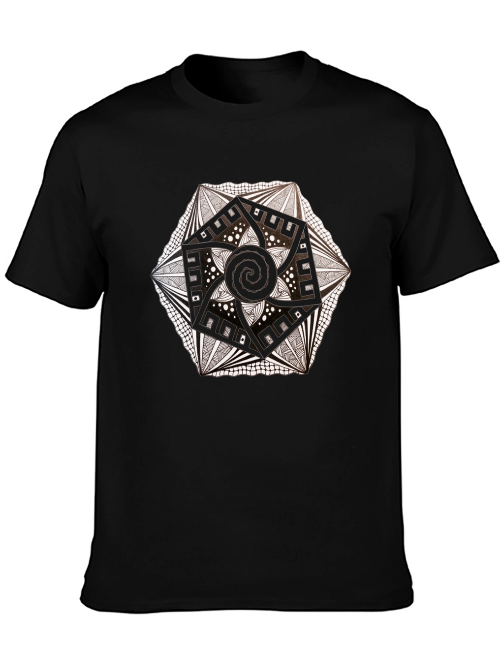 Geometric Mandala Tee - Black Artistic Design