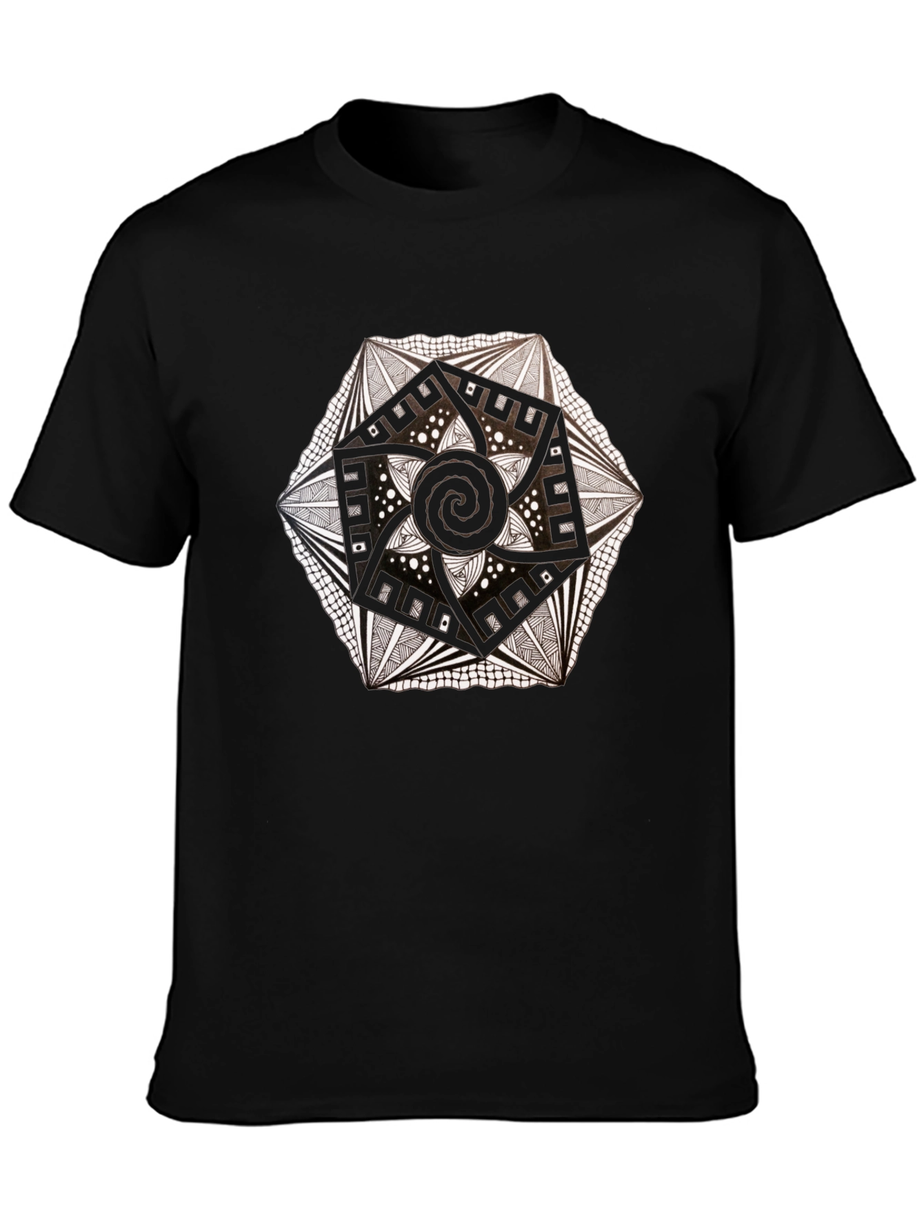 Geometric Mandala Tee - Black Artistic Design