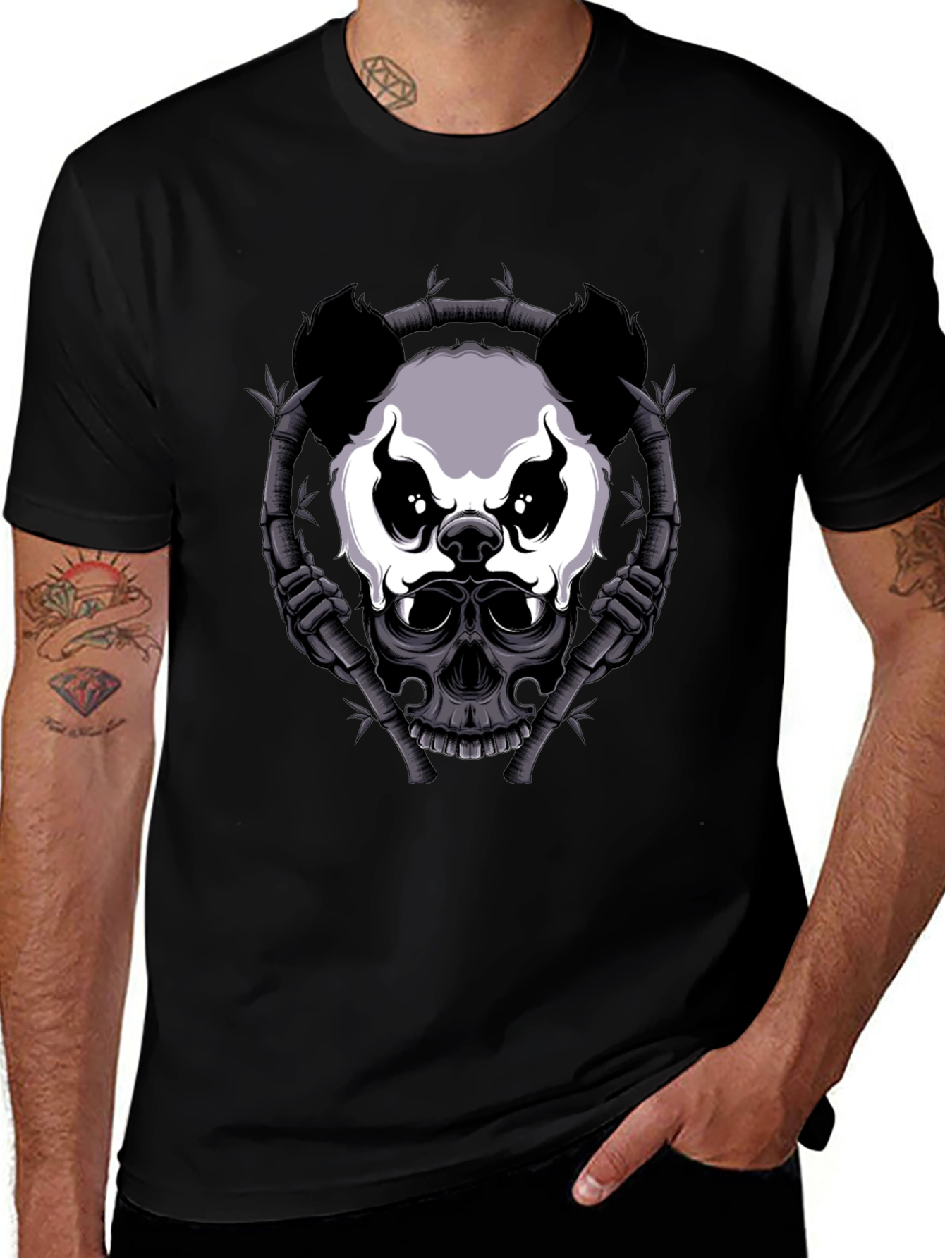 Panda Skull Bamboo T-Shirt - Dark Graphic Tee