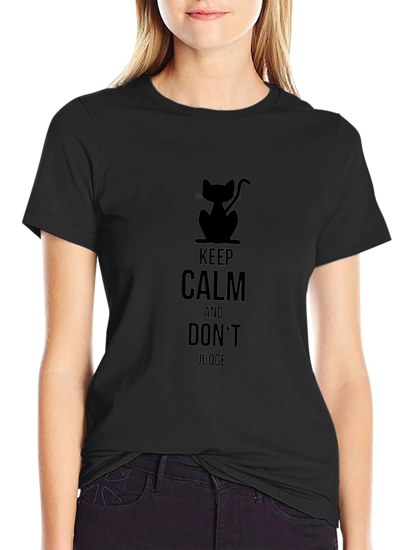 Keep Calm Cat Graphic Tee - Unisex Black T-Shirt
