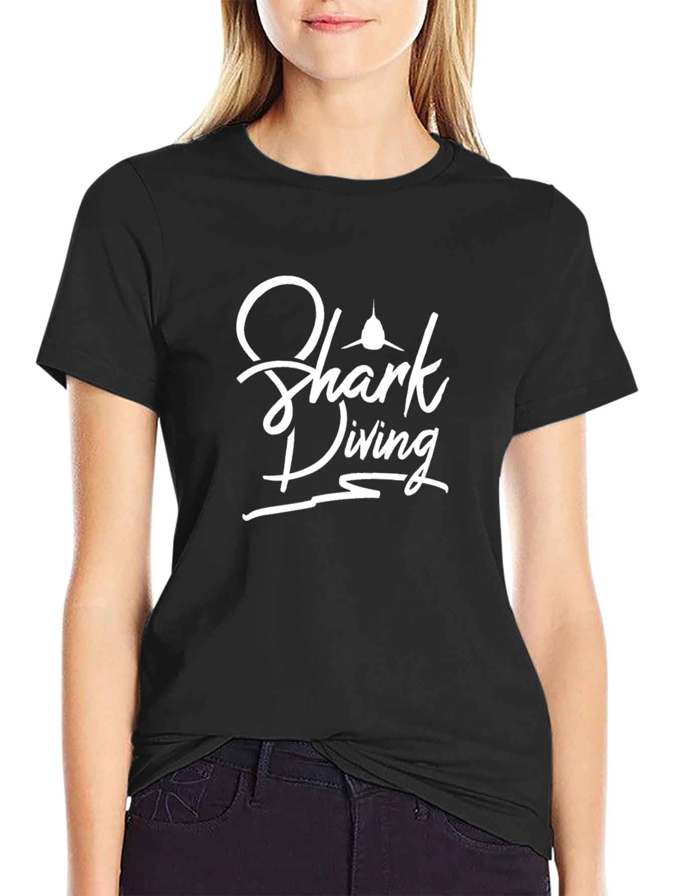Shark Diving Graphic Tee - Black Cotton T-Shirt