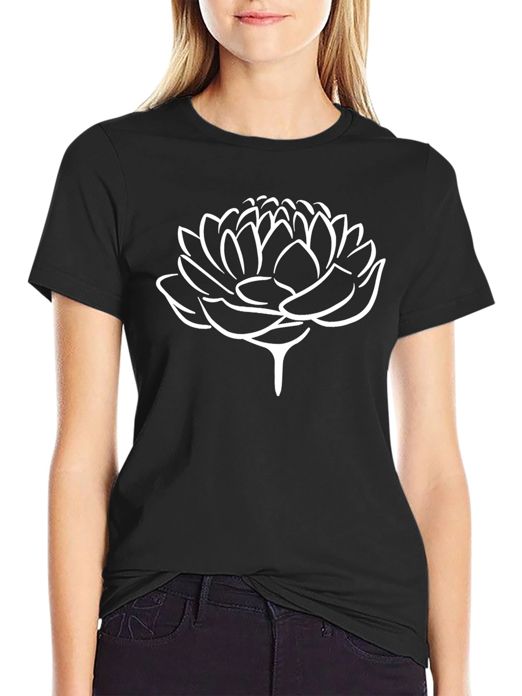 Lotus Flower Graphic Black T-Shirt