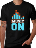 Music On Graphic Tee - Black Cotton Blend
