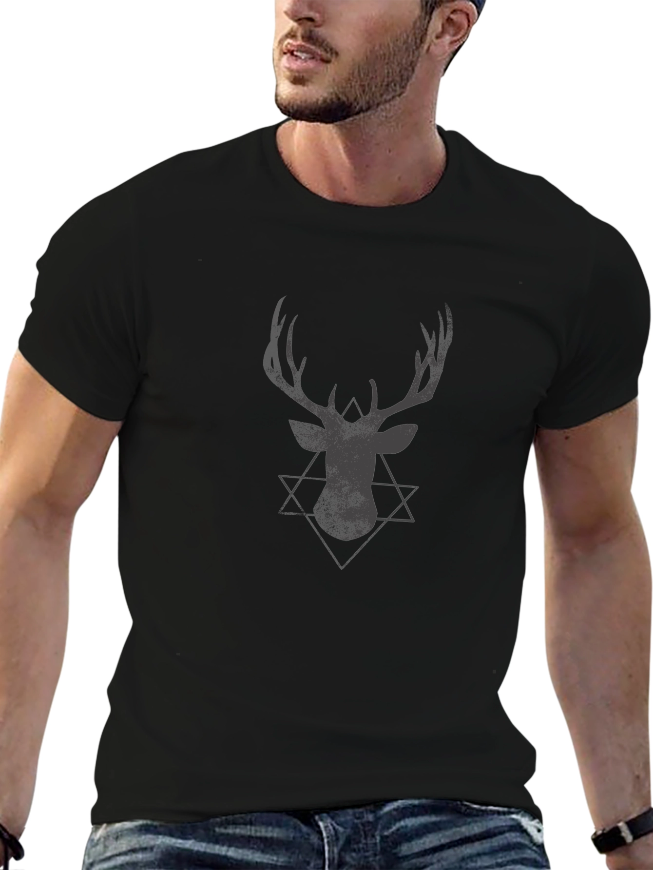 Black Deer Star Graphic Tee | Casual Mens T-Shirt