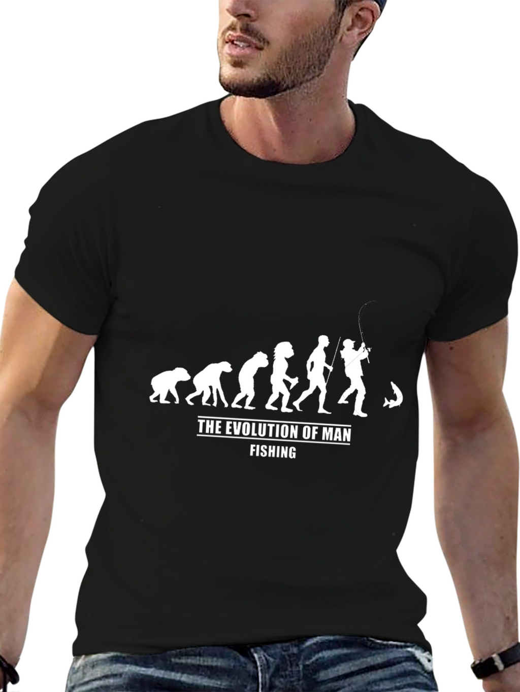 Evolution of Man Fishing Graphic T-Shirt