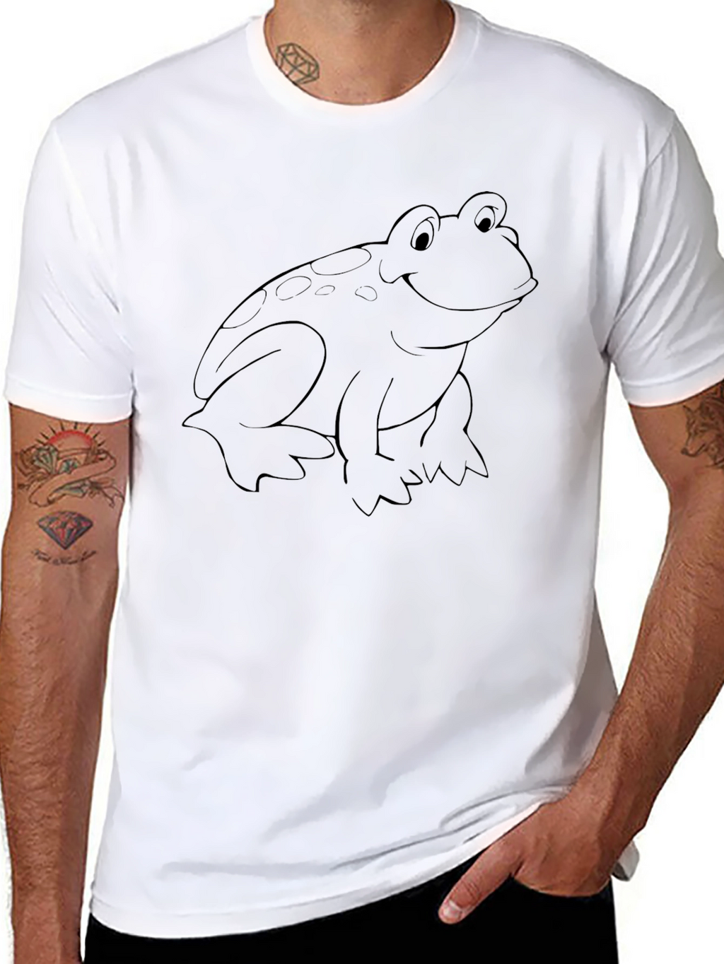 Black Frog Outline Graphic Tee - Casual Style