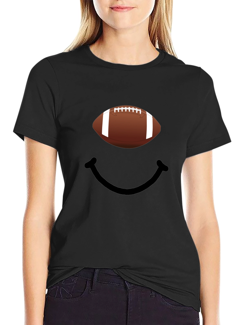 Football Smiley Face Graphic Tee - Black