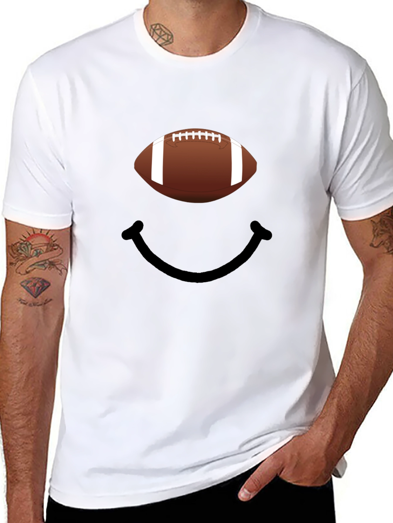 Football Smiley Face Graphic Tee - Black