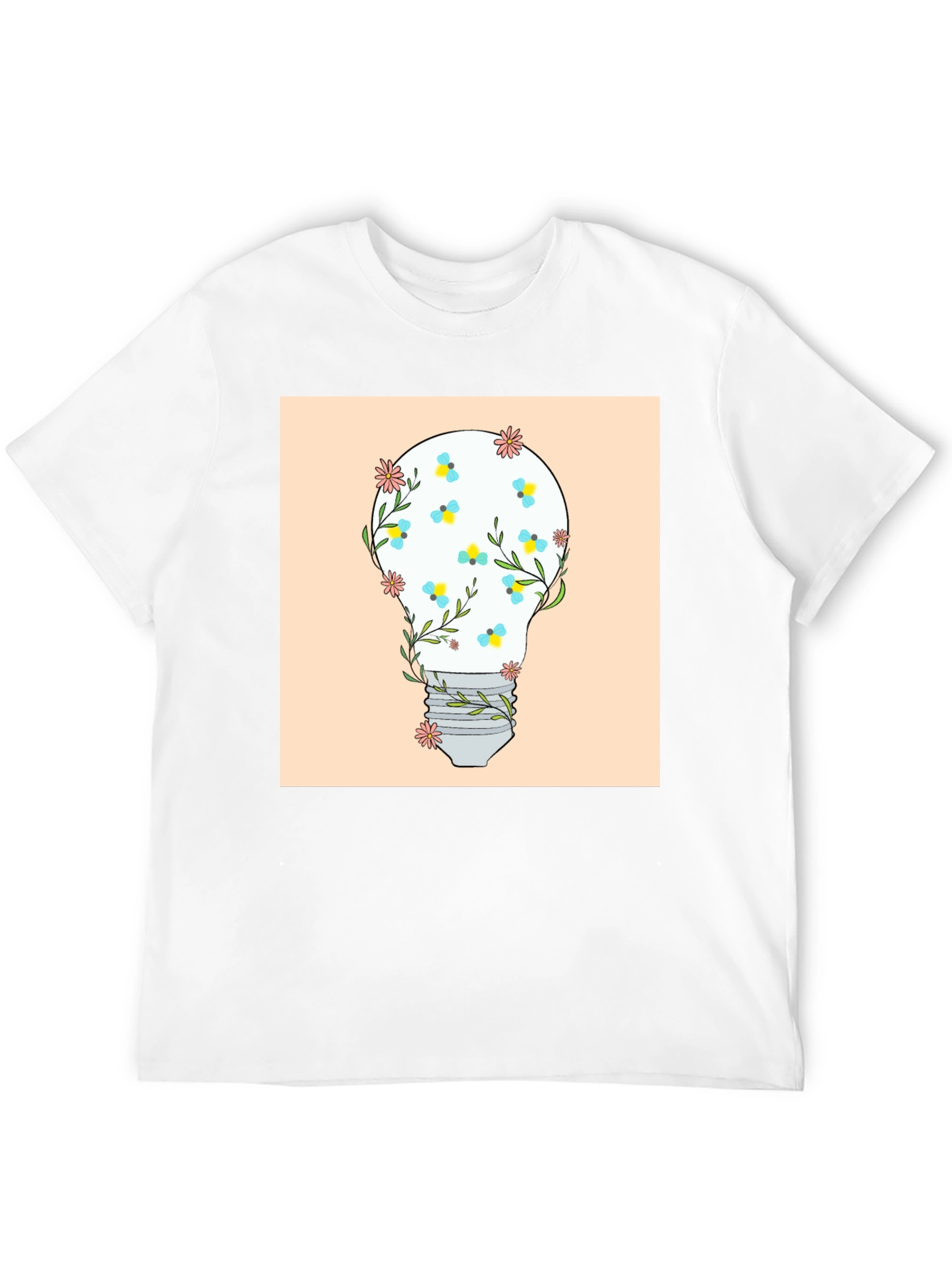 Floral Lightbulb Graphic Tee - Black Cotton T-Shirt