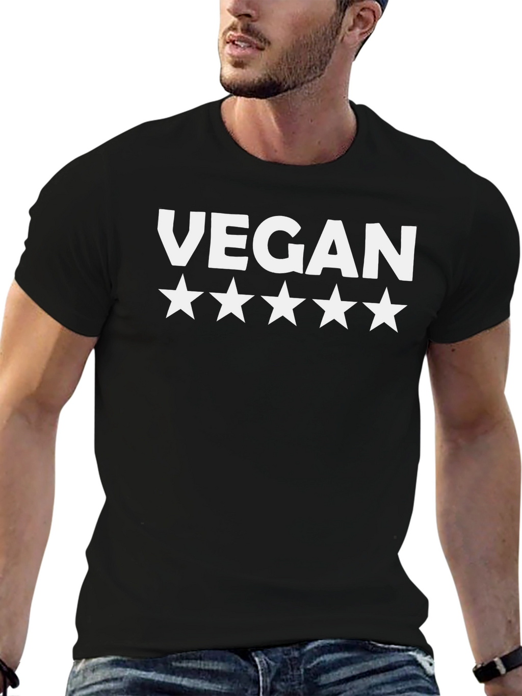 Vegan Five Star Tee - Stylish Black T-Shirt