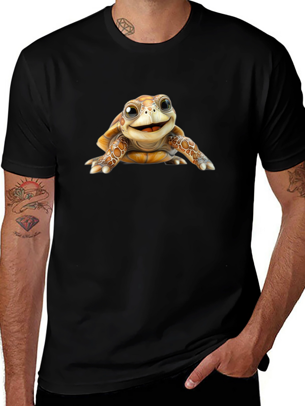 Cute Turtle Graphic Black T-Shirt