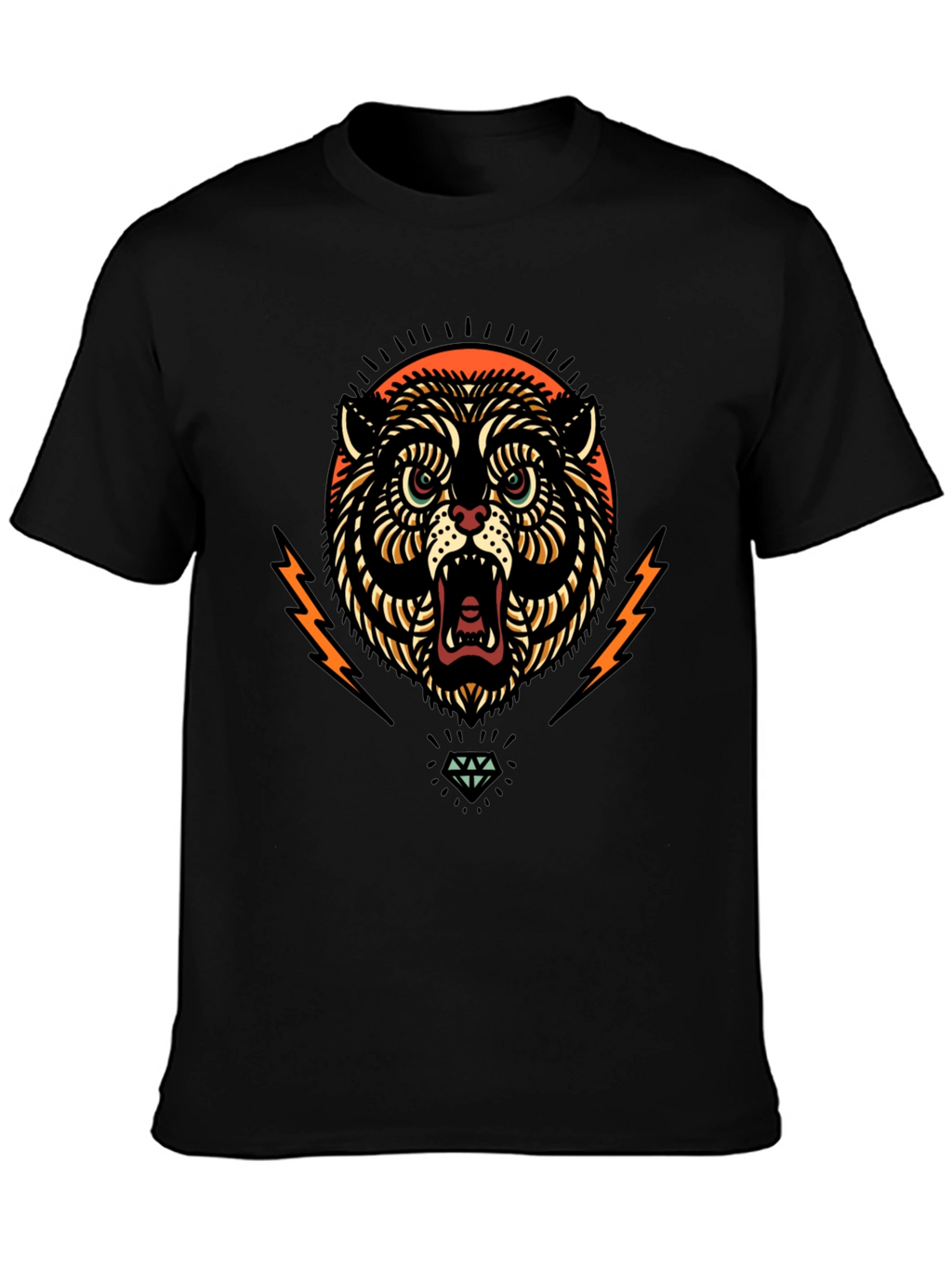 Black Graphic Tee - Tiger Lightning Diamond Design