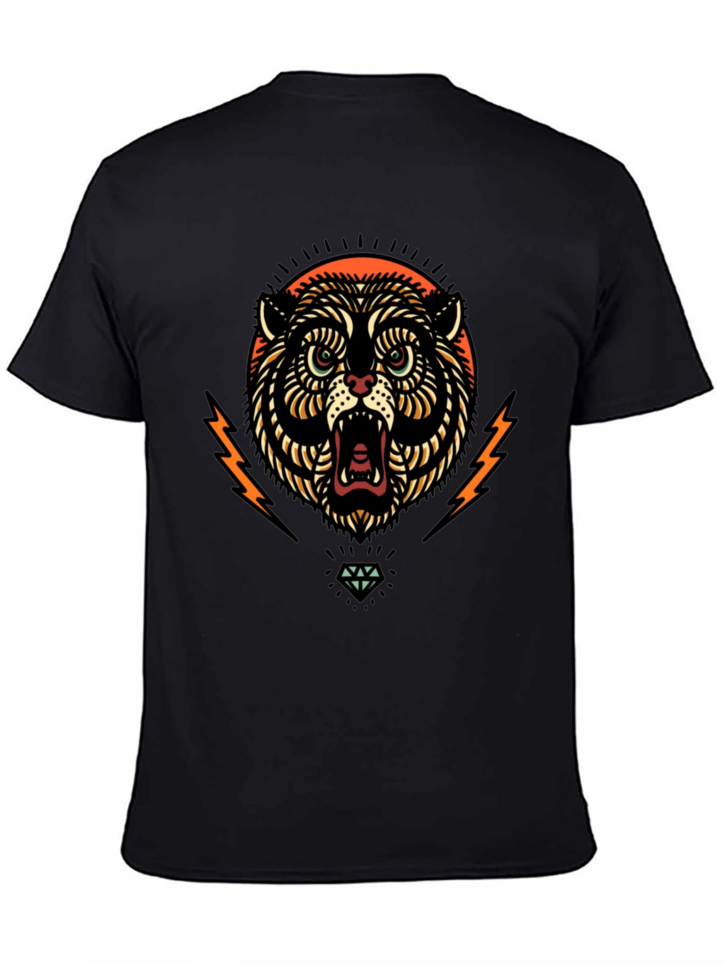Black Graphic Tee - Tiger Lightning Diamond Design