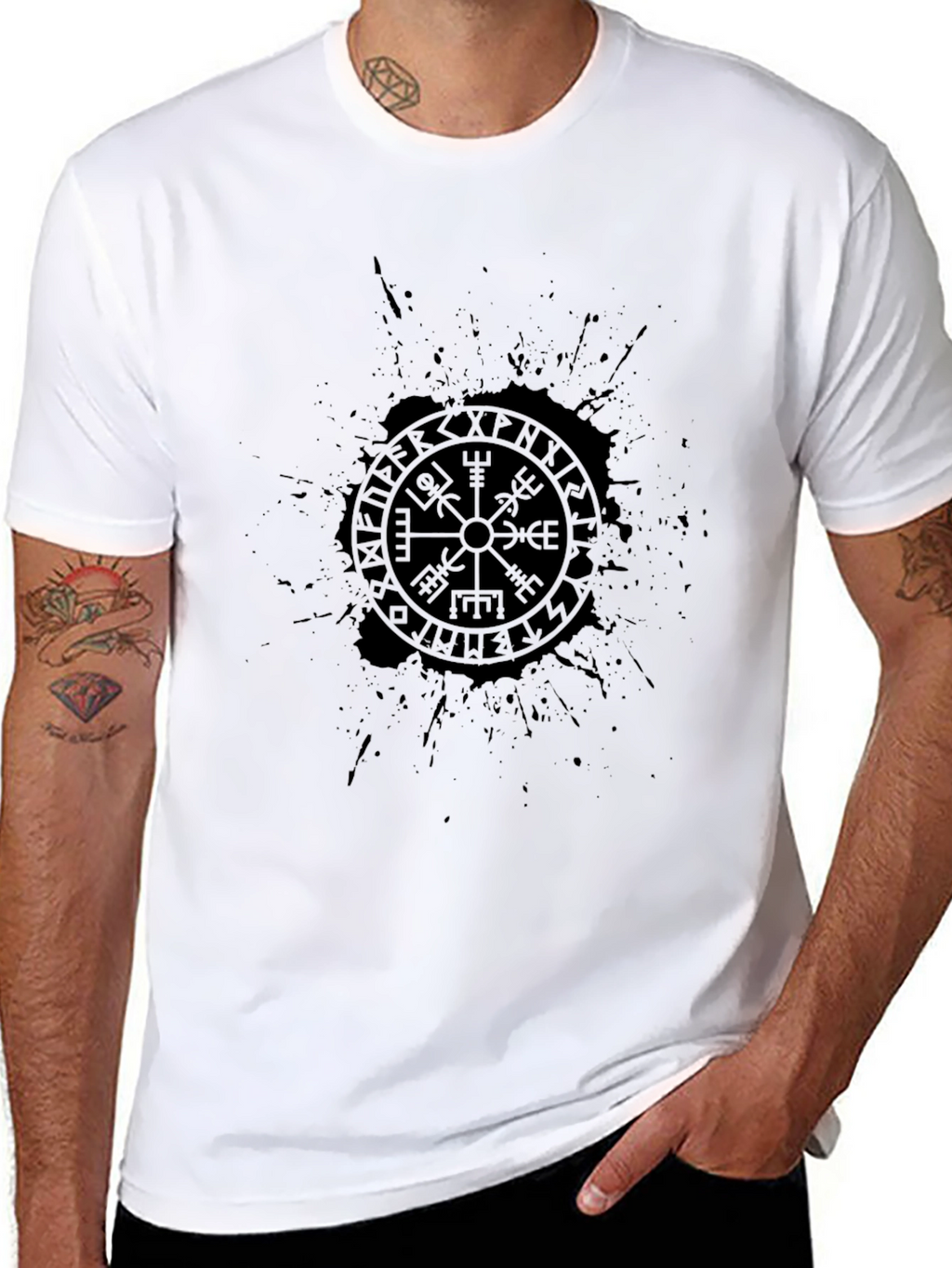 Black Viking Compass Graphic T-Shirt