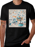 Abstract Machine Print Black T-Shirt