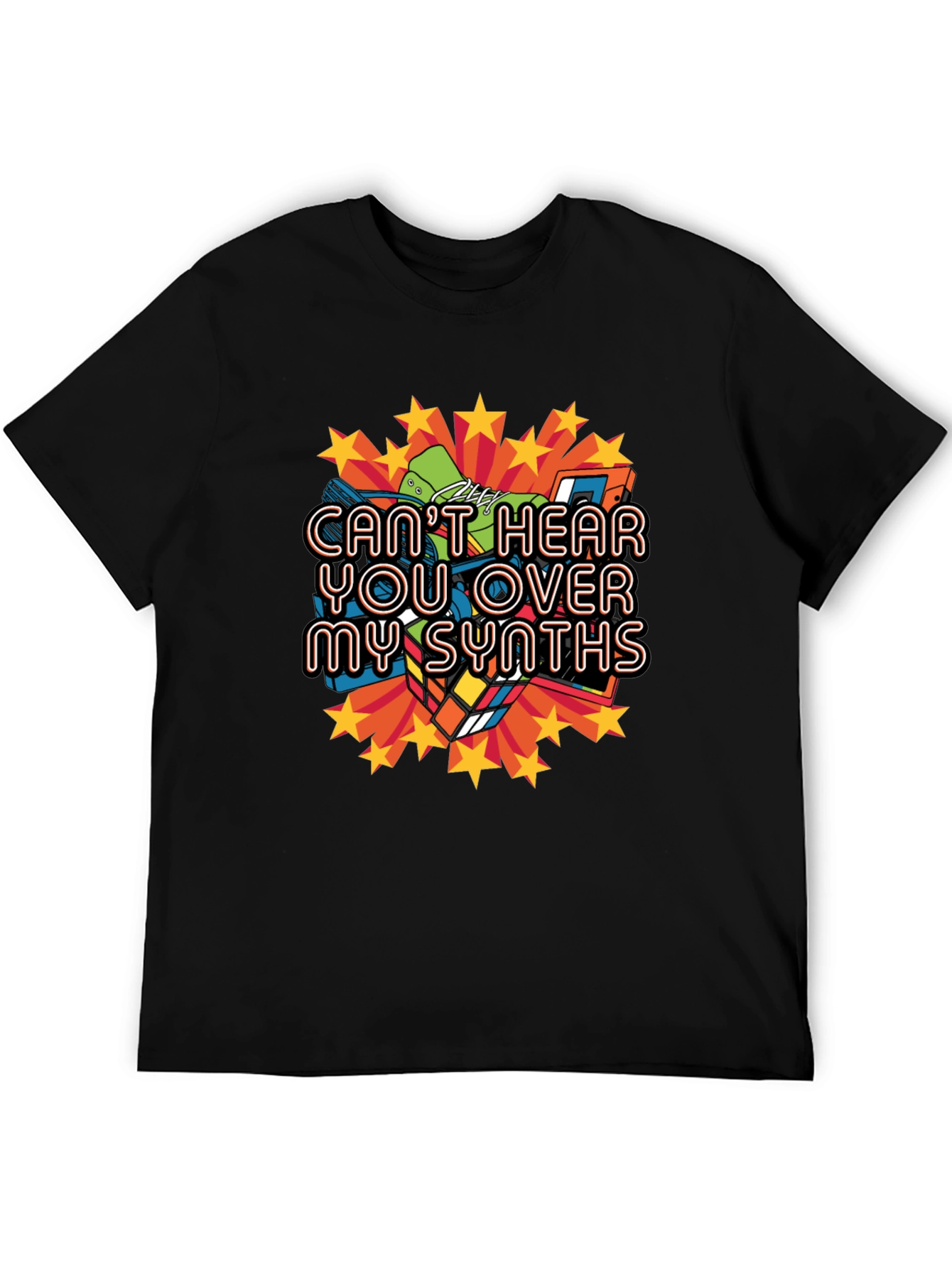 Cant Hear You Over My Synths Black T-Shirt