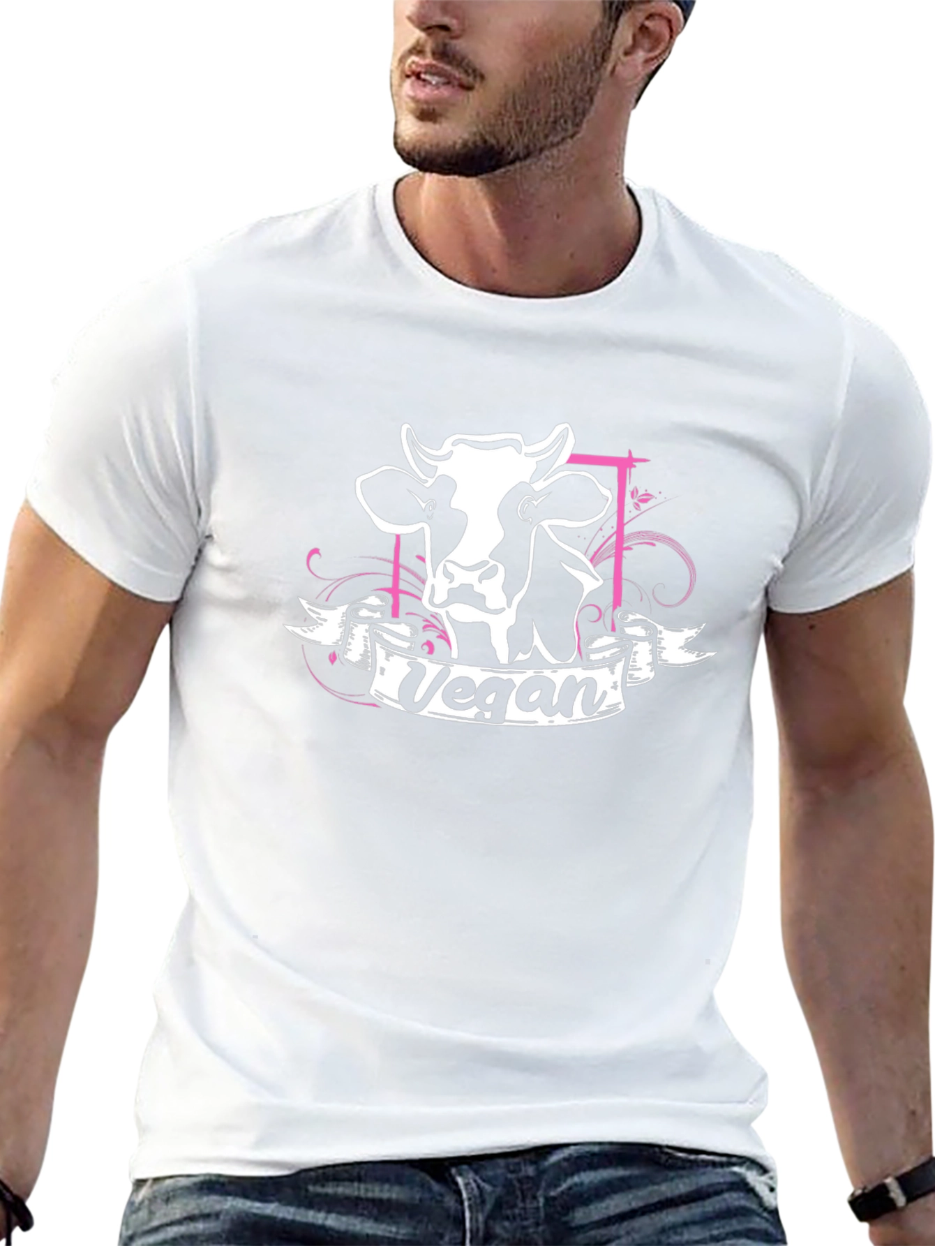 Vegan Cow Graphic Tee - Black Cotton T-Shirt