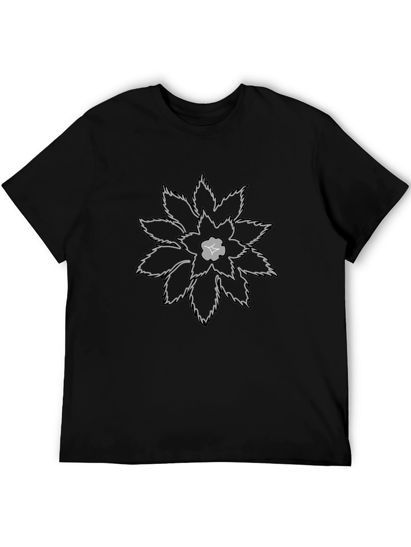 Graphic Flower Print Black Cotton T-Shirt