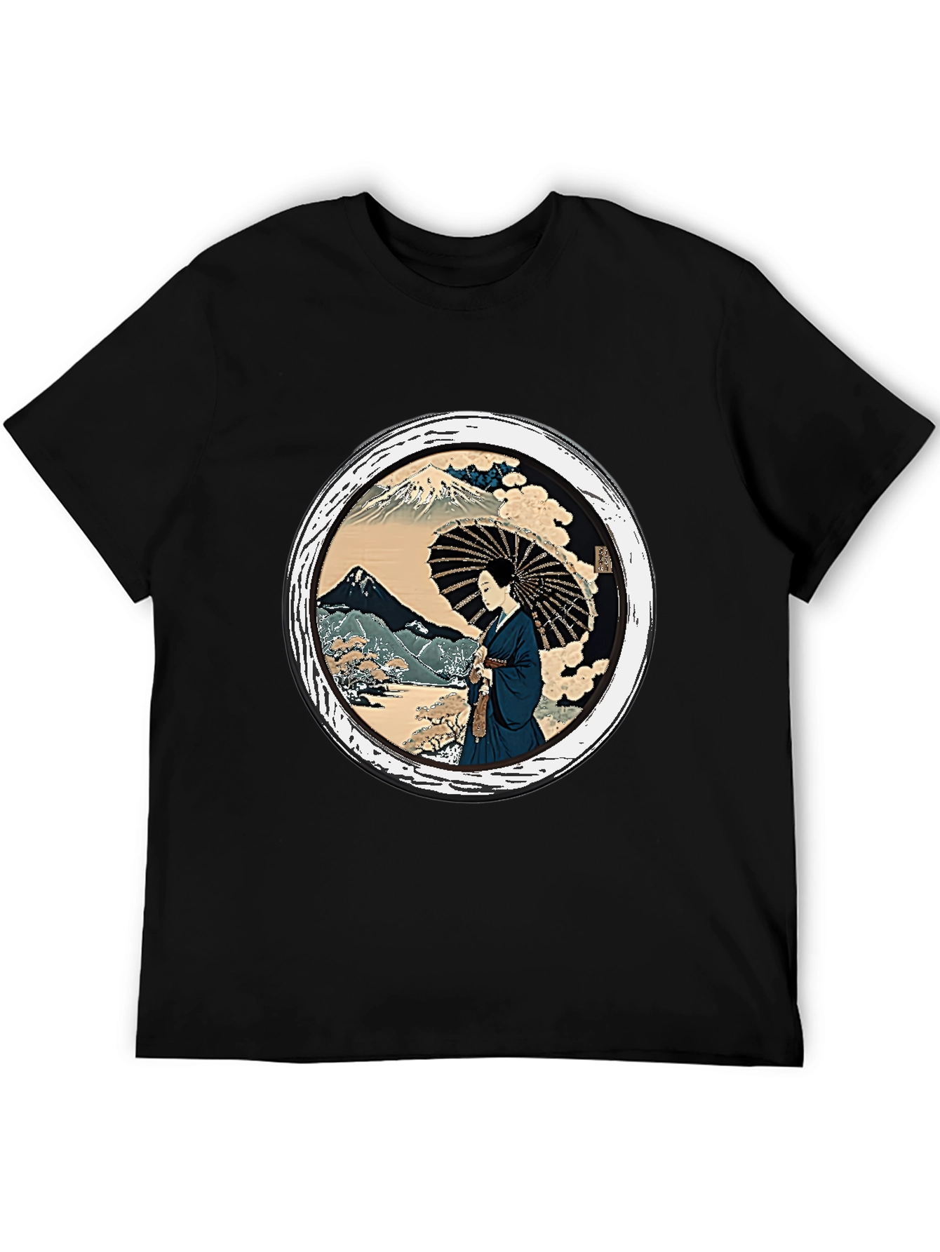 Japanese Art T-Shirt - Geisha & Mount Fuji Design