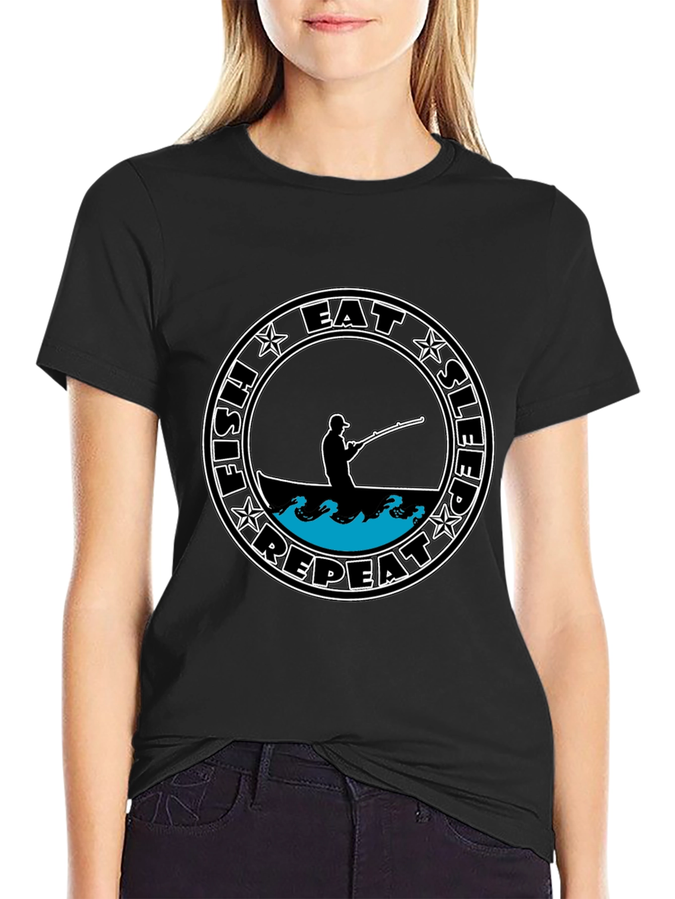 Eat Sleep Fish Repeat Tee - Black