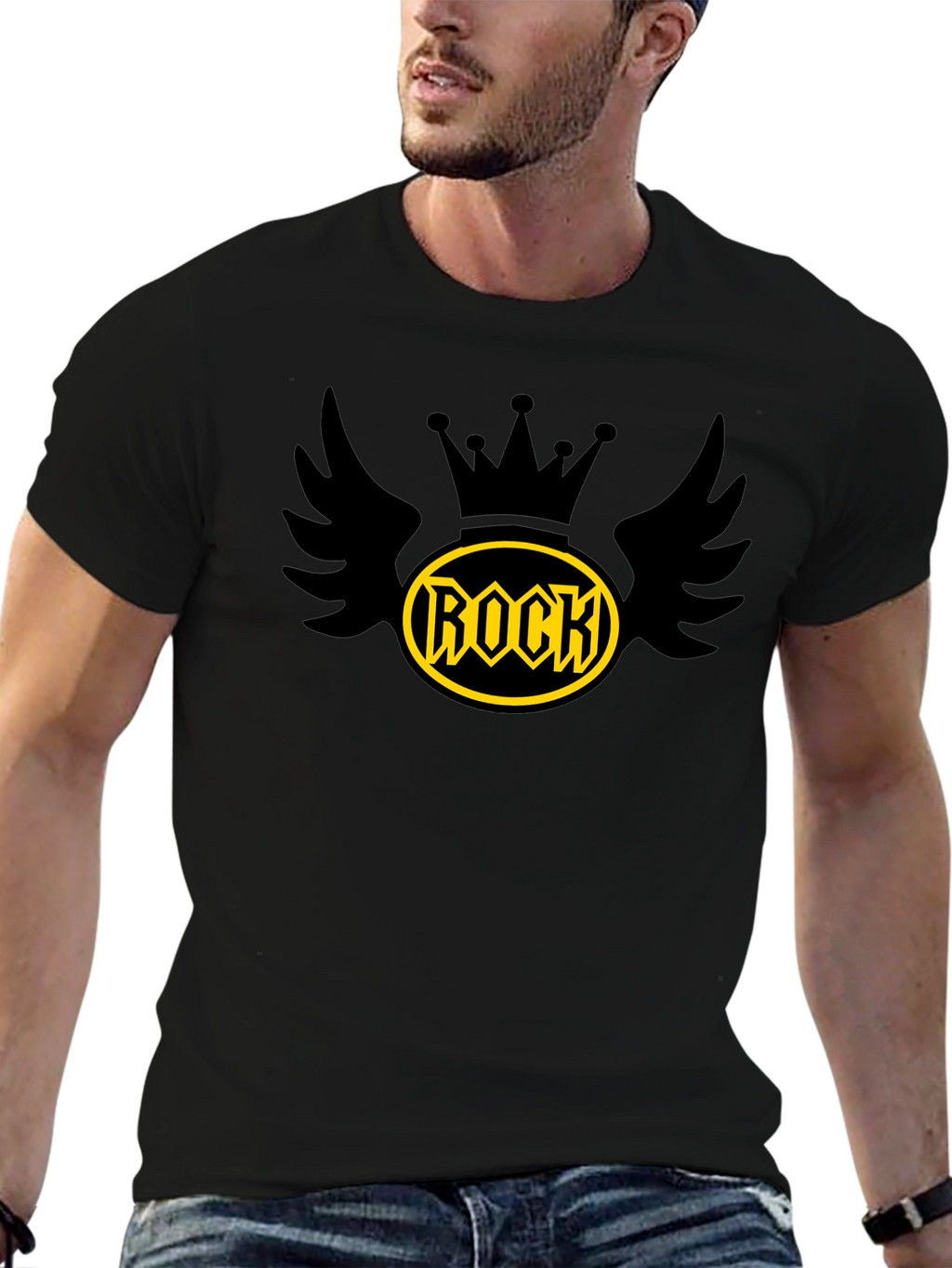 Rock Crown Wings Graphic Tee - Mens Black T-Shirt
