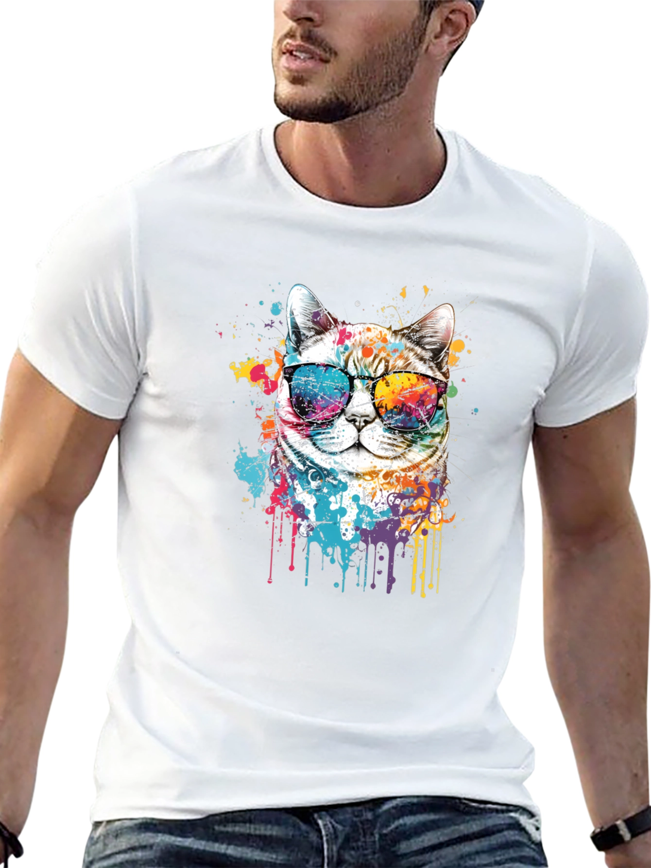 Cool Cat T-Shirt: Splash Art Kitten Tee