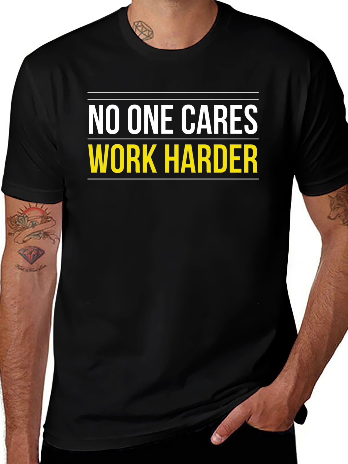 Motivational Black T-Shirt: No One Cares Work Harder