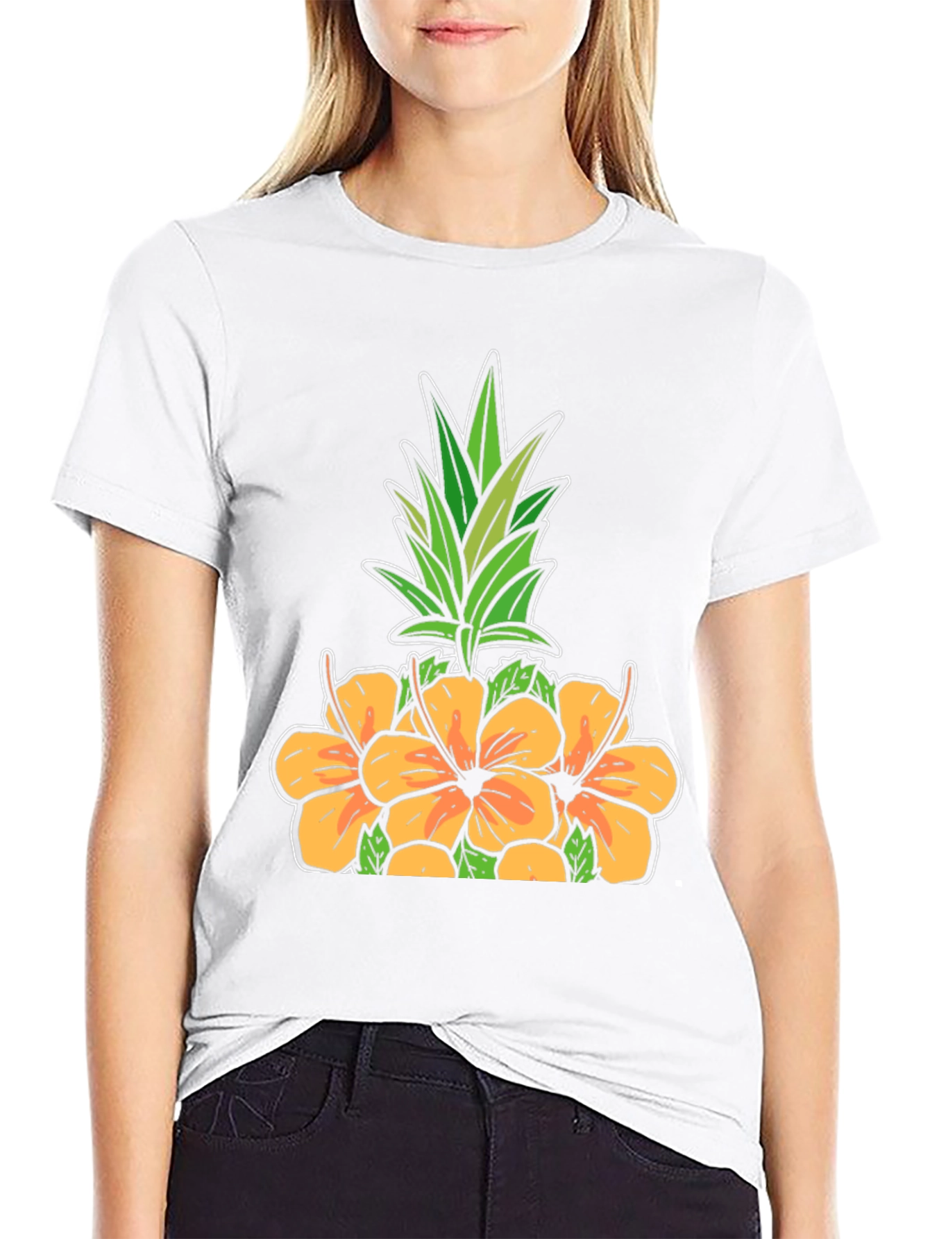 Tropical Pineapple & Hibiscus Graphic T-Shirt