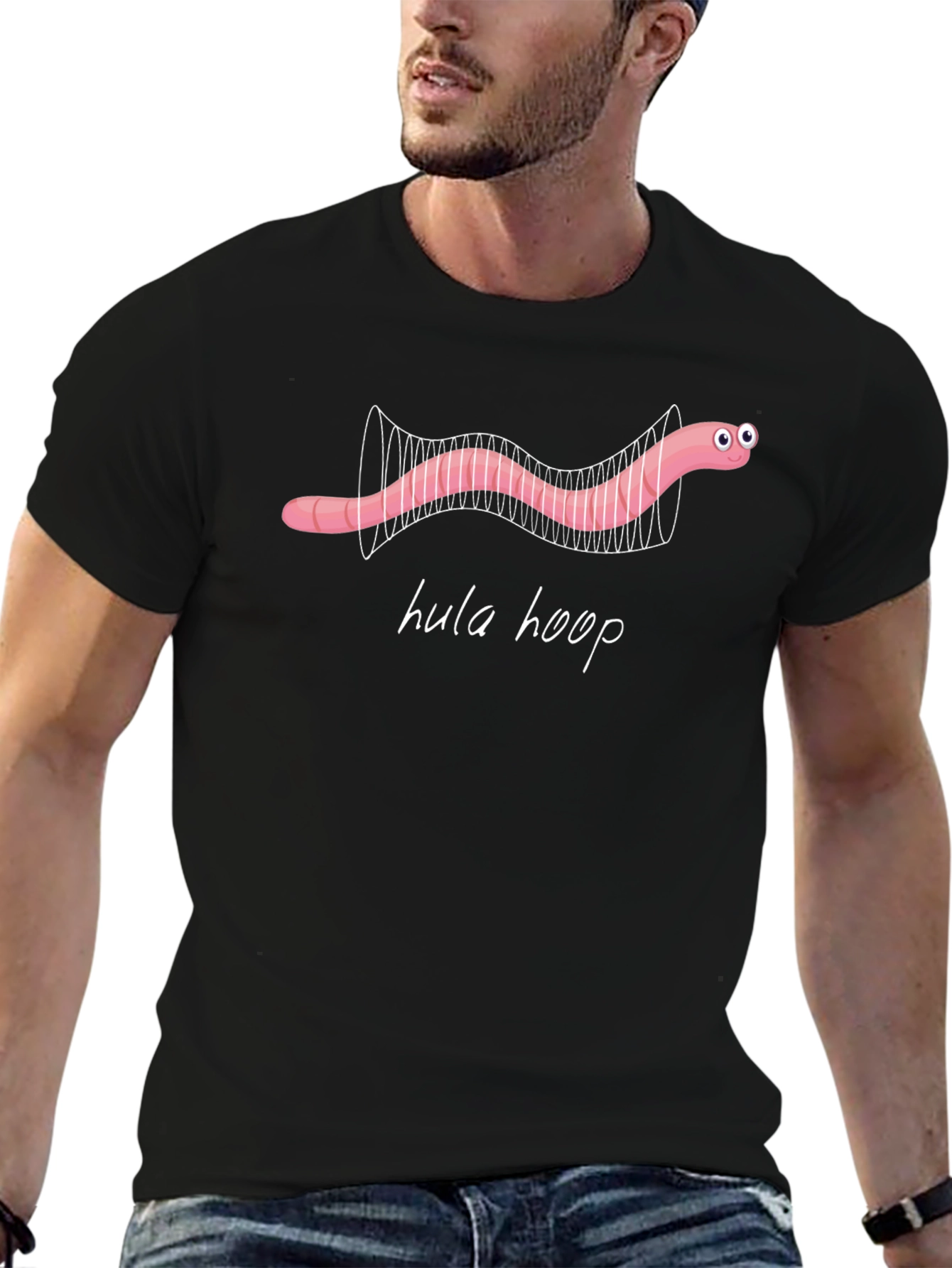 Hula Hoop Worm Graphic Tee - Novelty Black T-Shirt