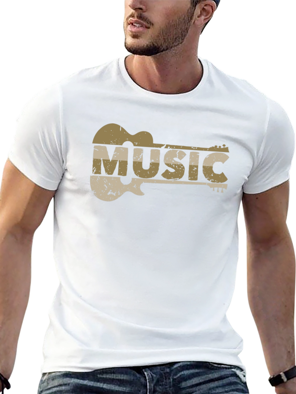 Guitar Music Graphic T-Shirt - Distressed Design