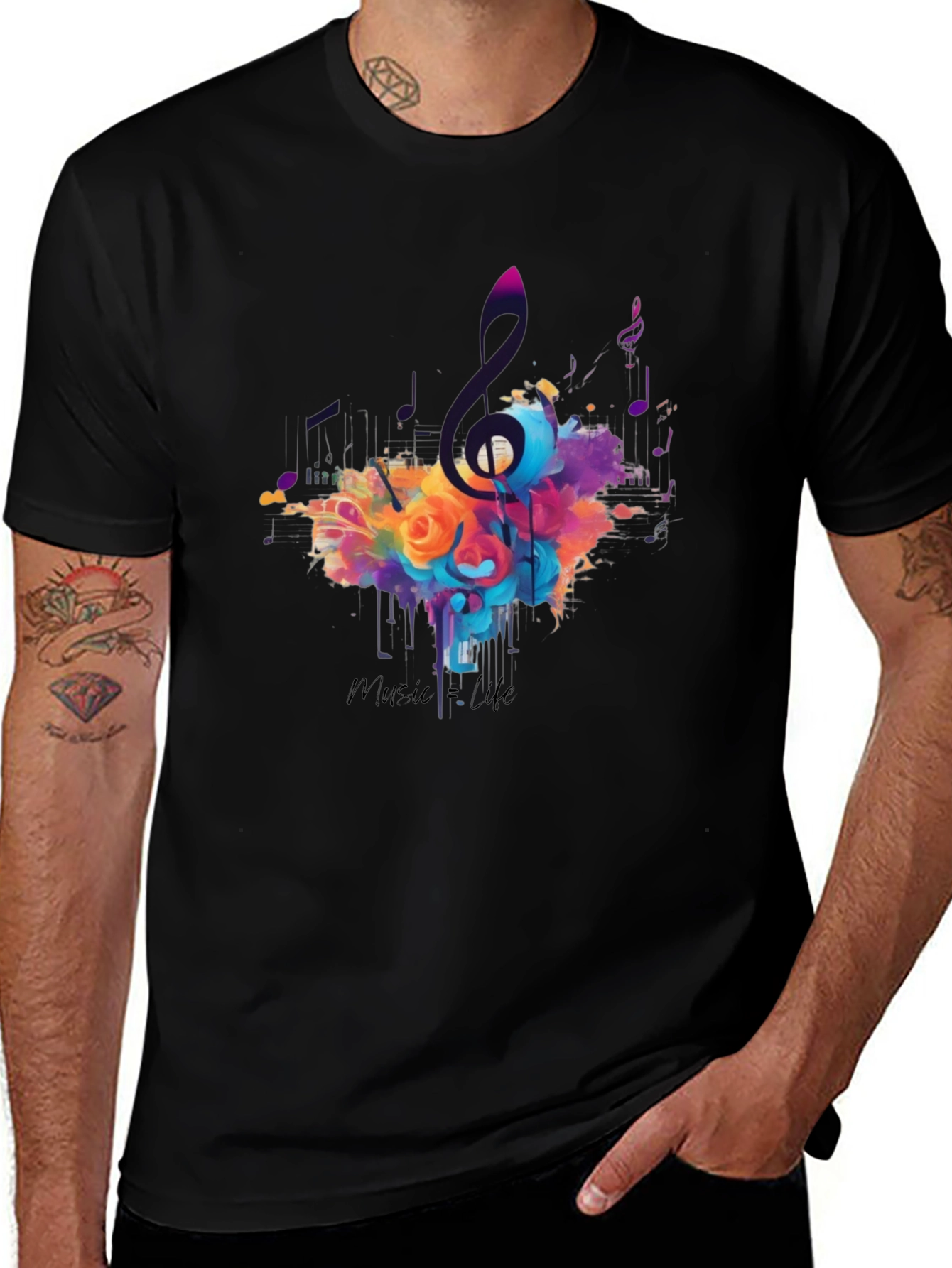 Music Life Graphic Print Black T-Shirt