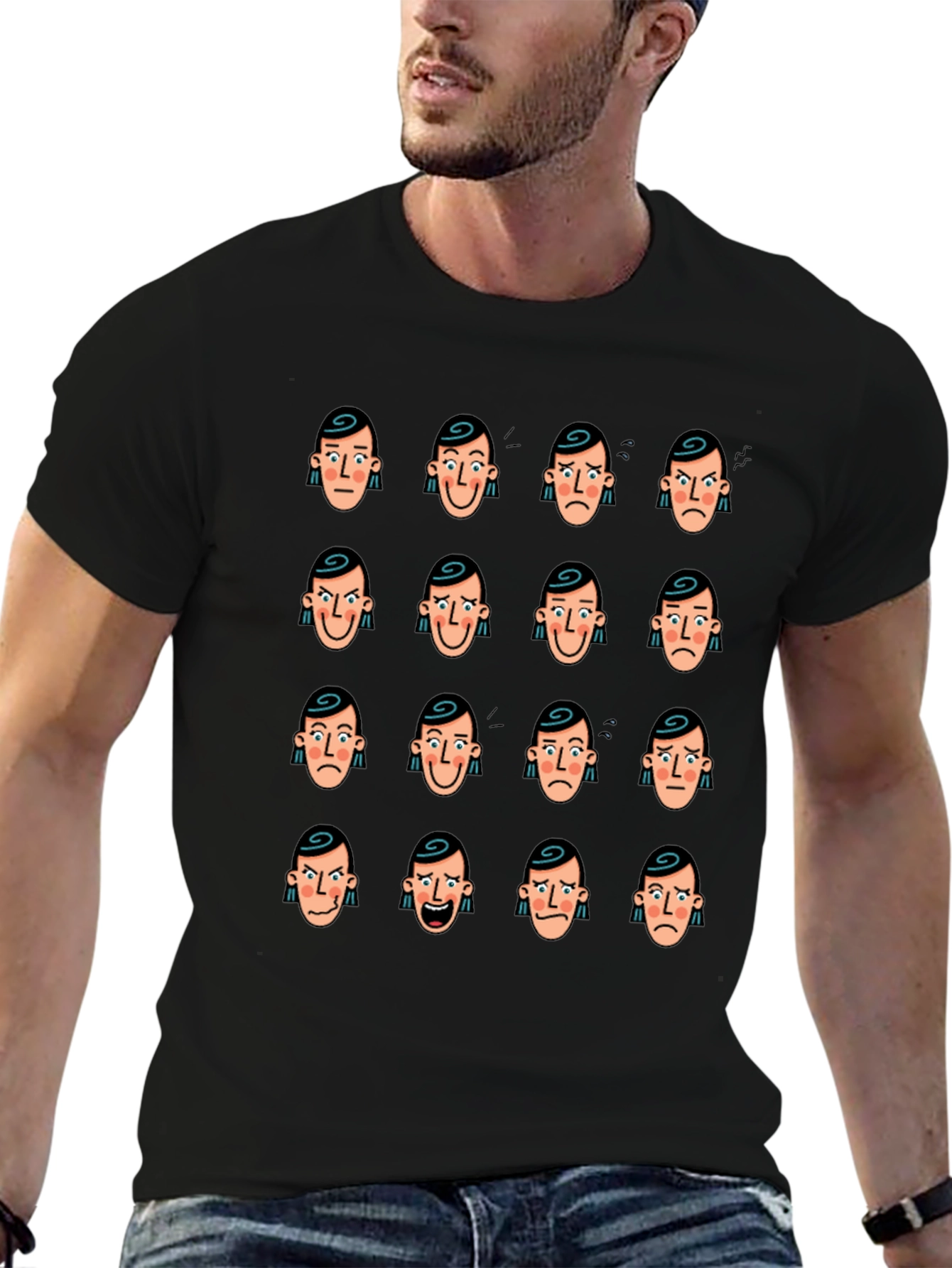 Emotional Faces Graphic Black T-Shirt