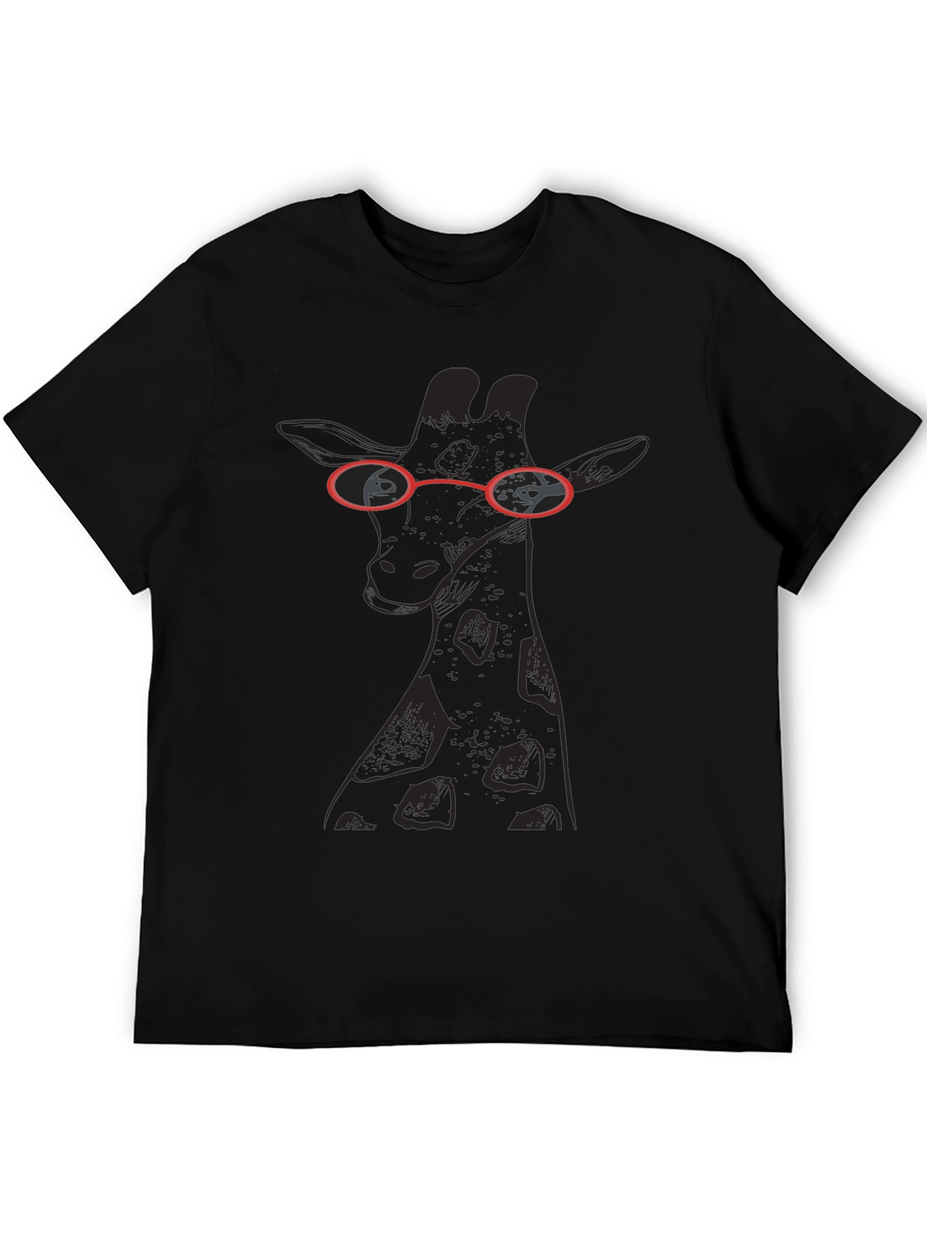 Giraffe with Glasses Black T-Shirt