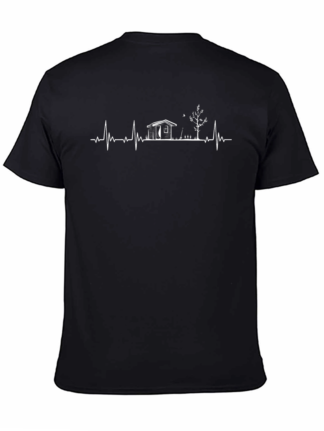 Heartbeat Fishing Cabin Tee - Black Graphic T-Shirt