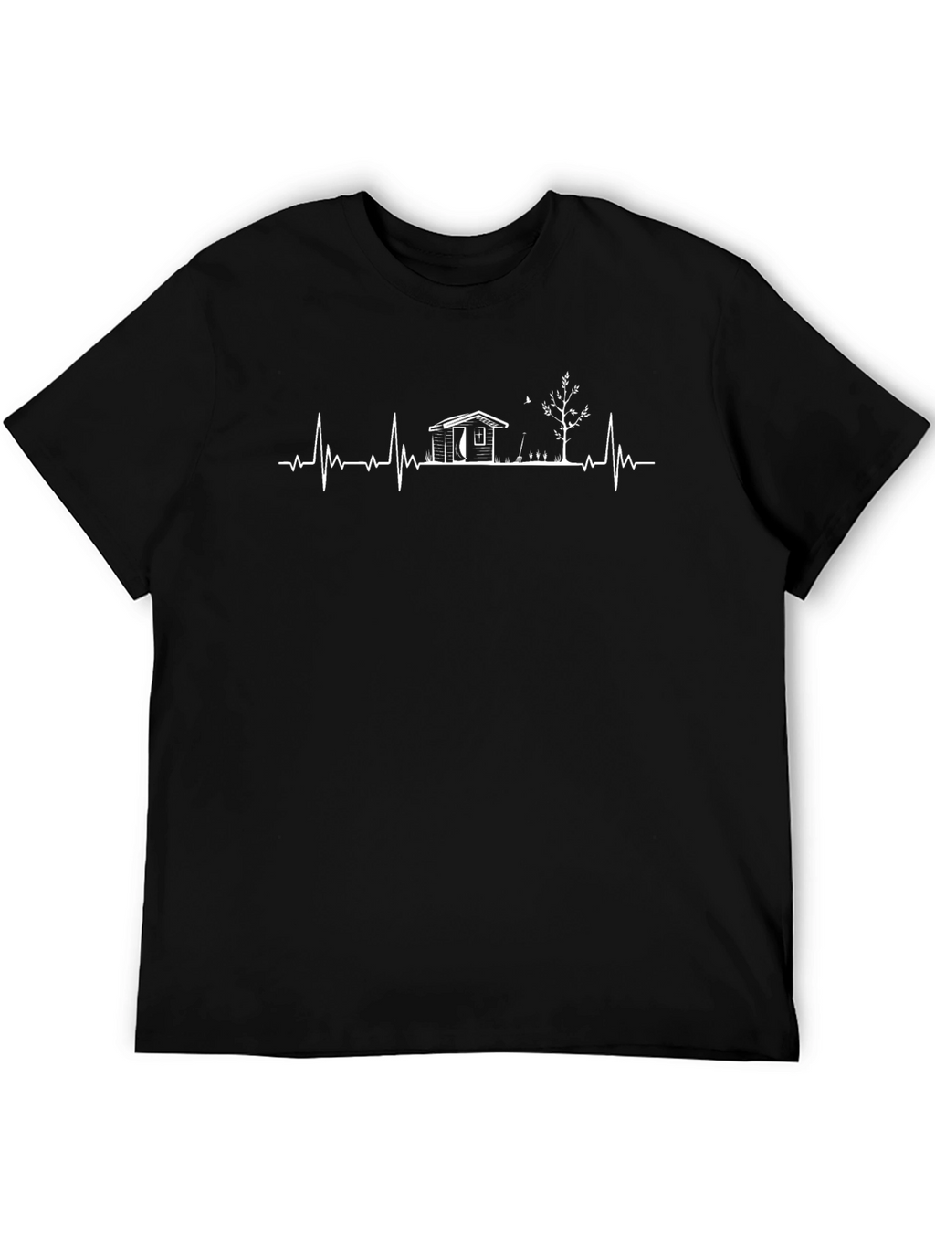 Heartbeat Fishing Cabin Tee - Black Graphic T-Shirt