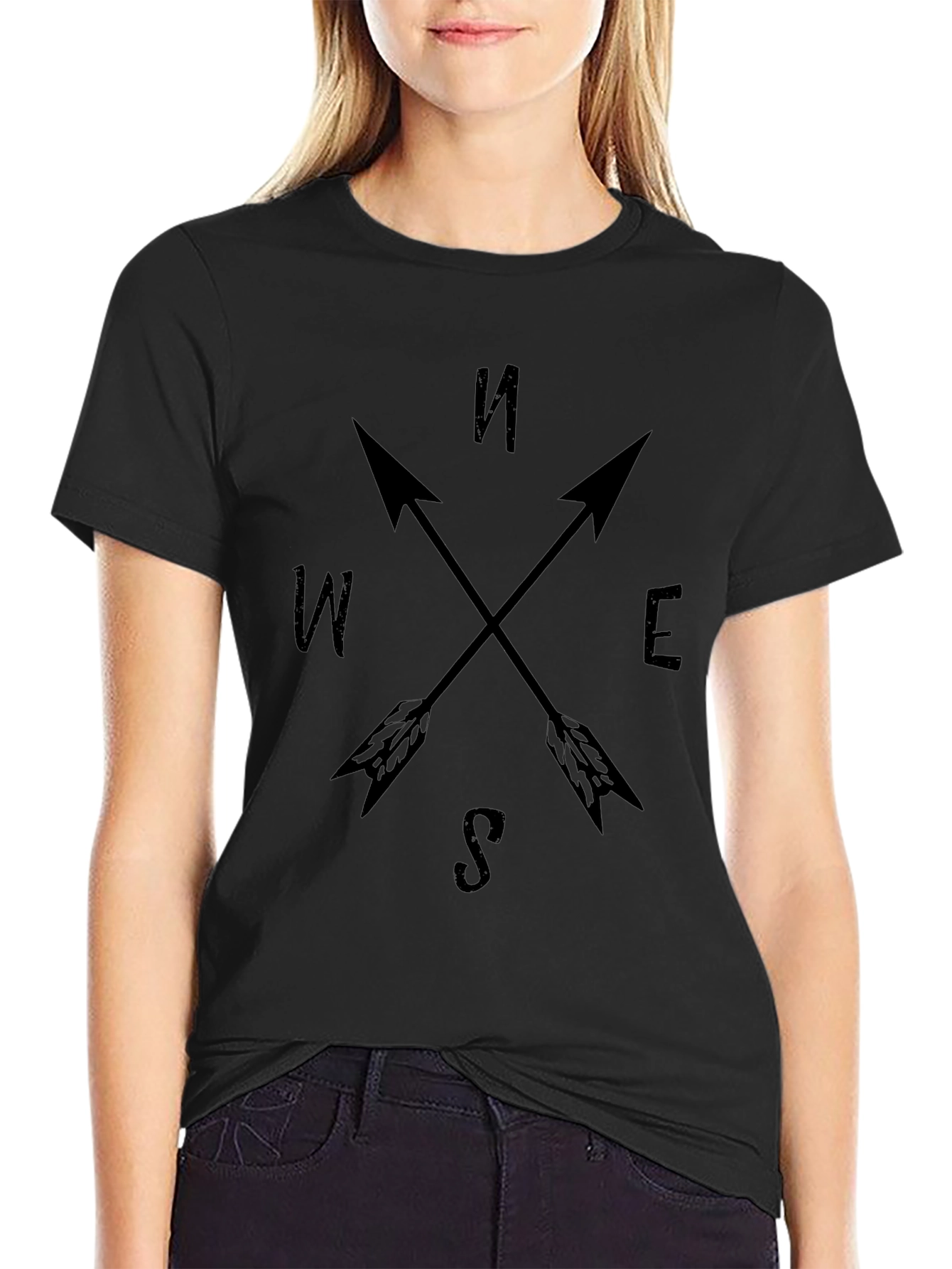 Compass Arrow Tee - Black Graphic T-Shirt