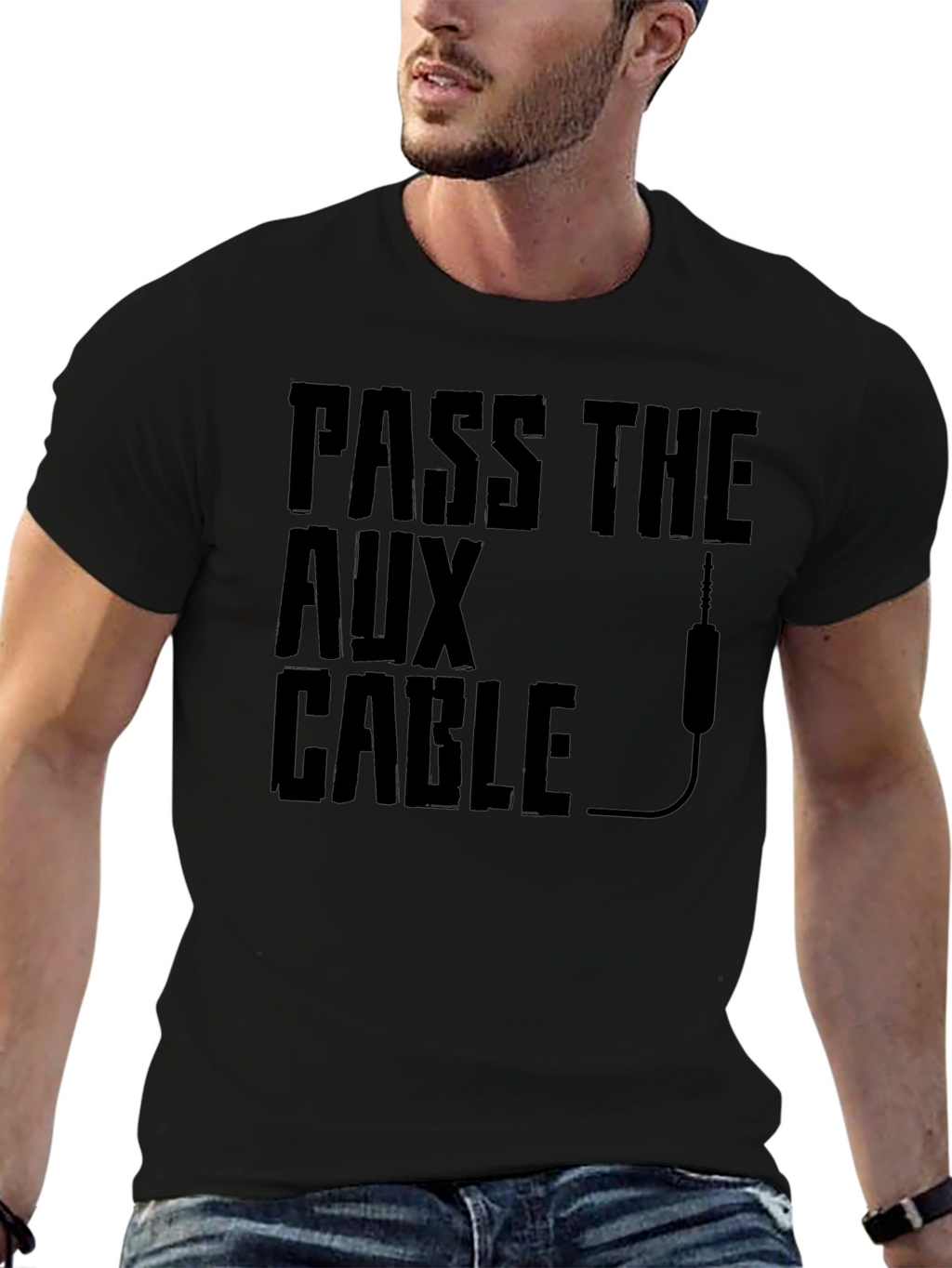 Pass the Aux Cable Graphic T-Shirt - Black