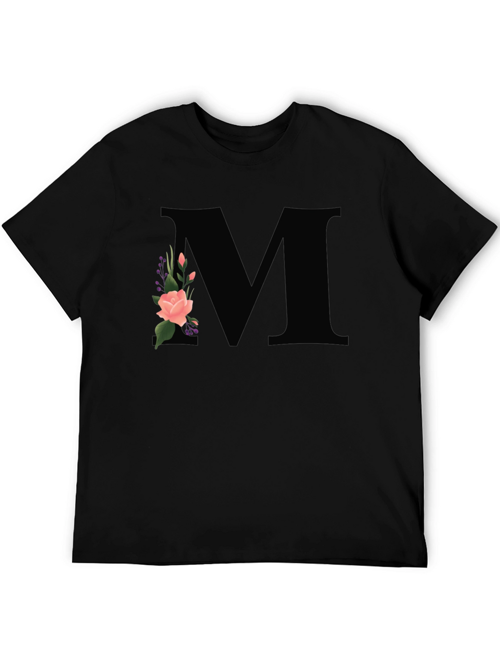Floral Initial M Black T-Shirt