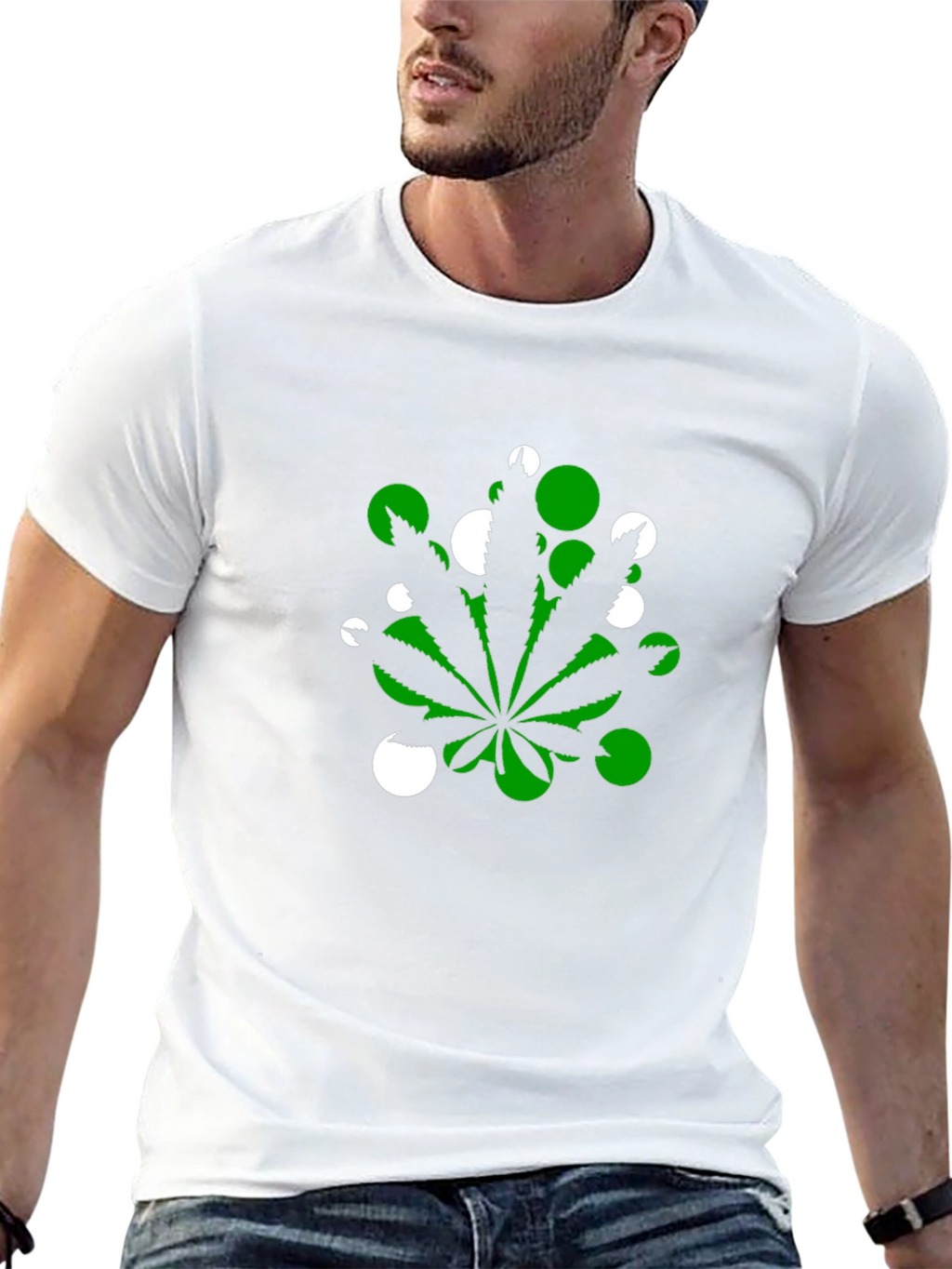 Marijuana Leaf T-Shirt - Green & White