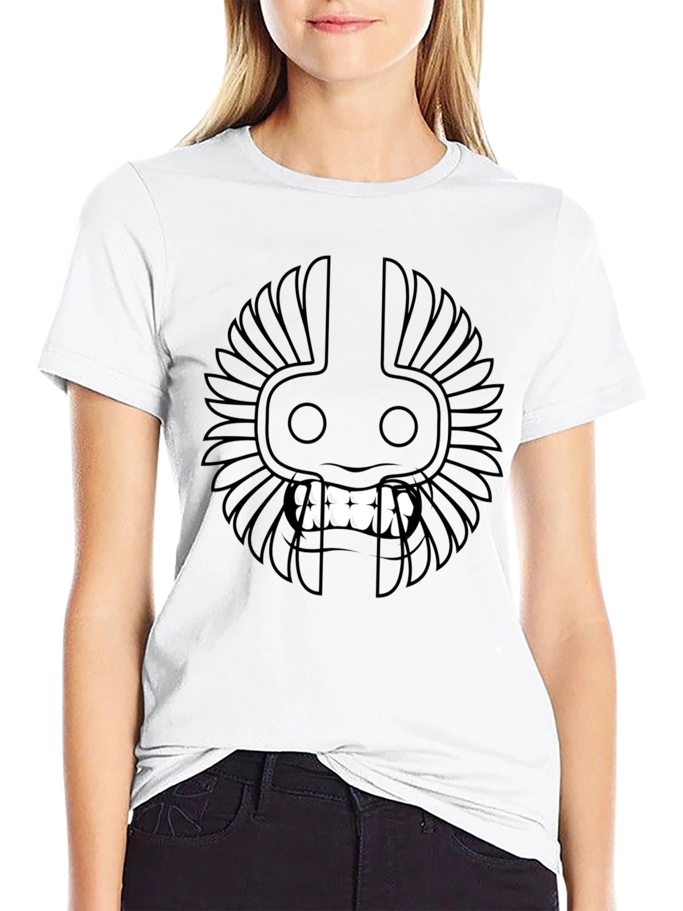 Black T-Shirt with Tribal Mask Design