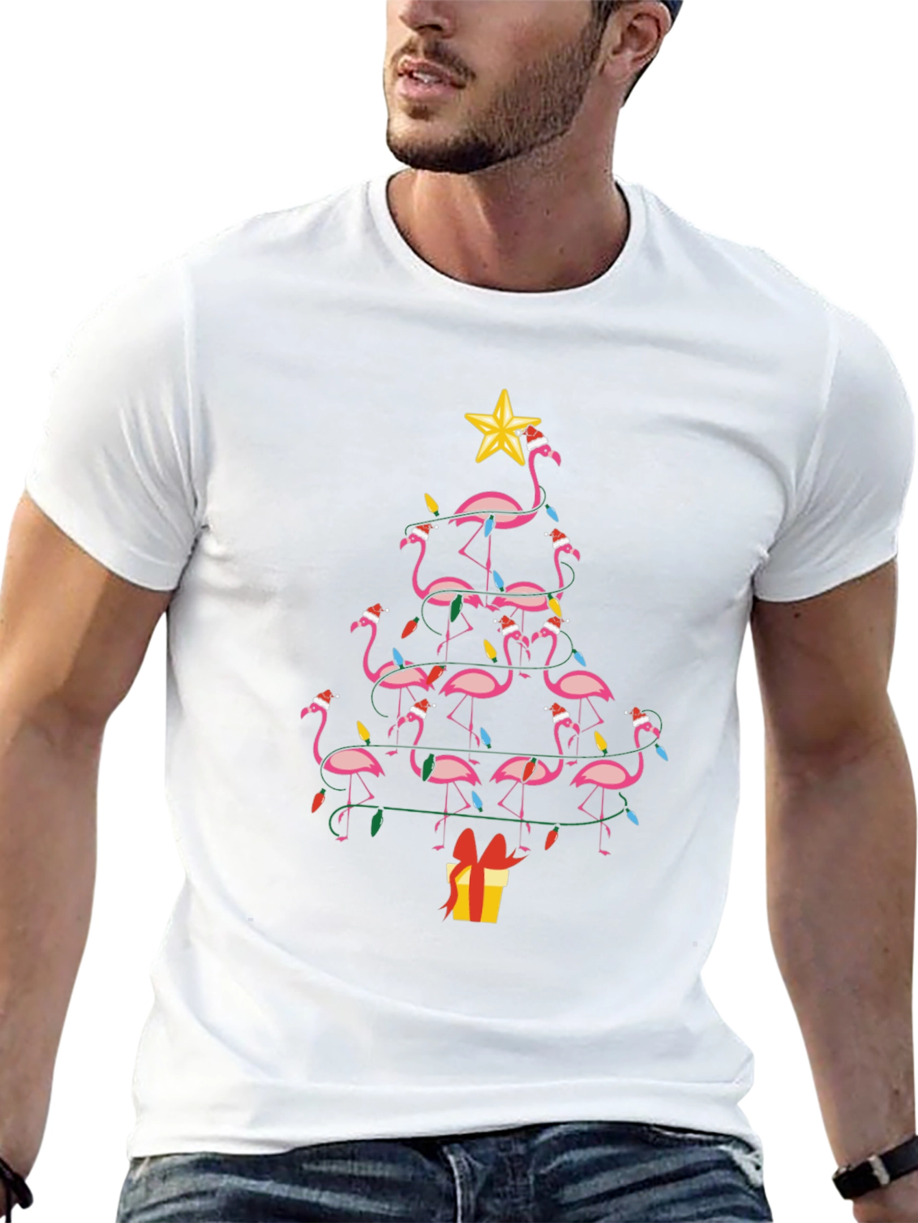 Festive Flamingo Christmas Tree T-Shirt