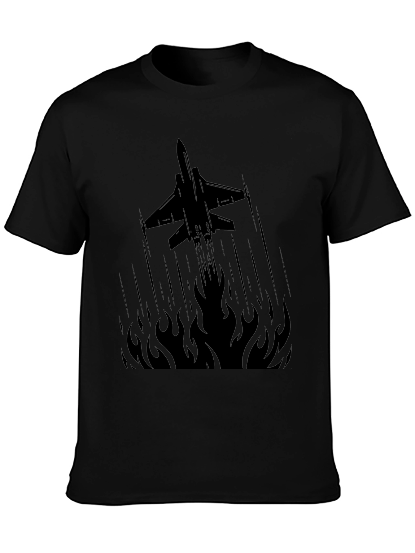 Jet Plane Flames Graphic Tee - Black Cotton T-Shirt
