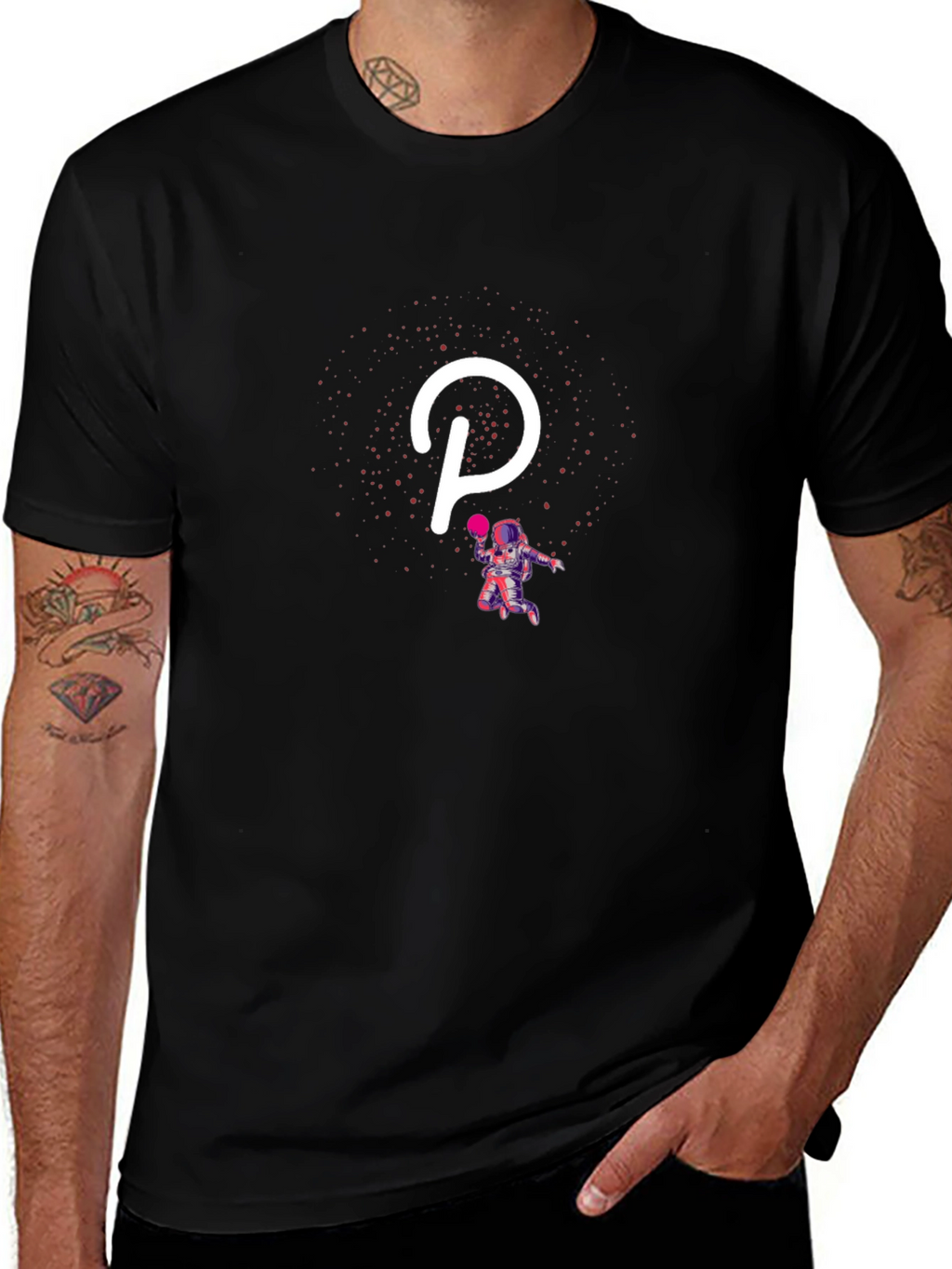 Polkadot Astronaut Black T-Shirt