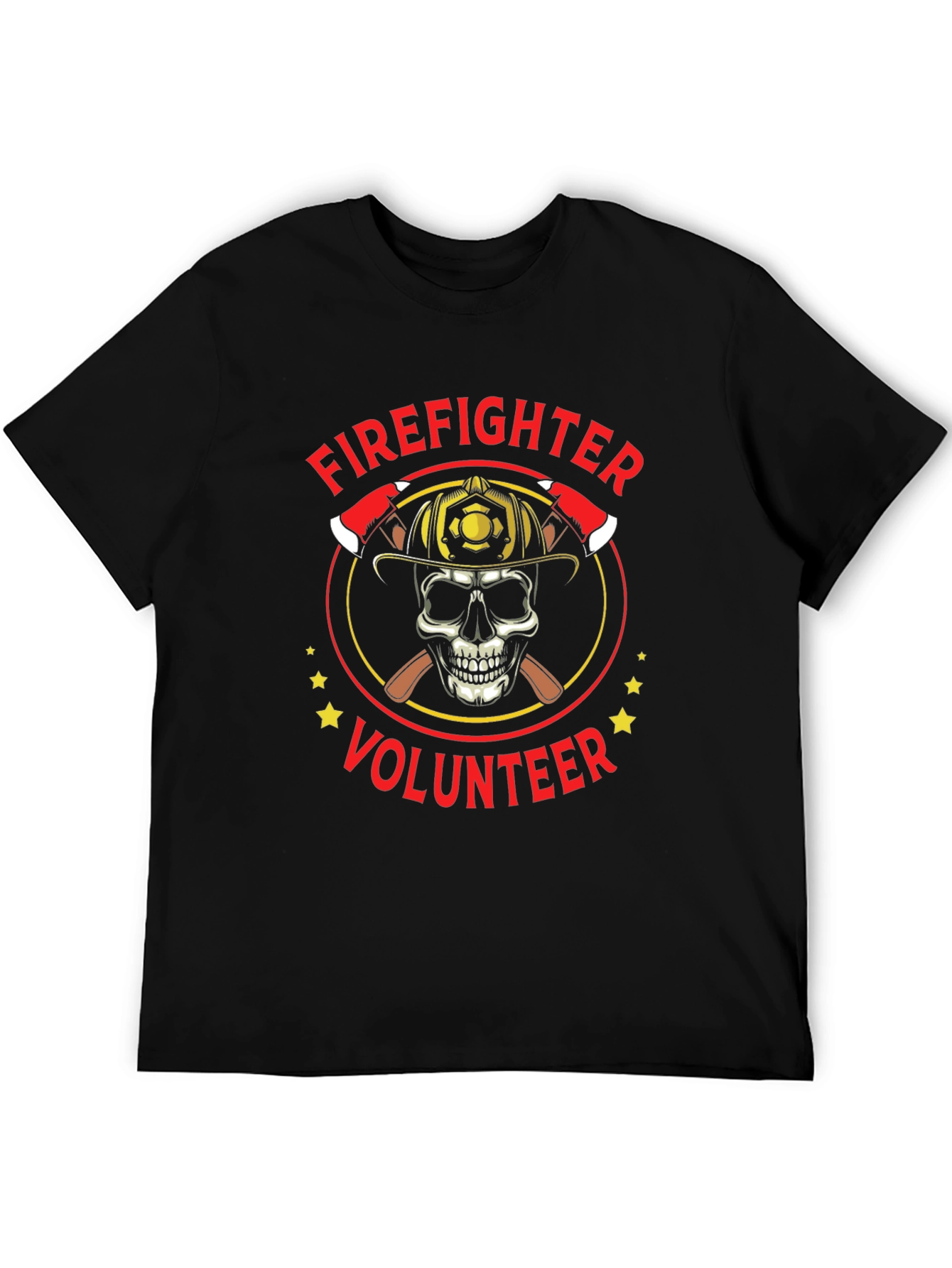 Firefighter Volunteer Skull Graphic Tee - Black Cotton Shirt